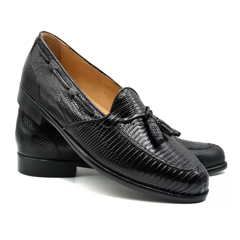 14-580-BLK FRANCO Teju Lizard Tassel Loafer, Black