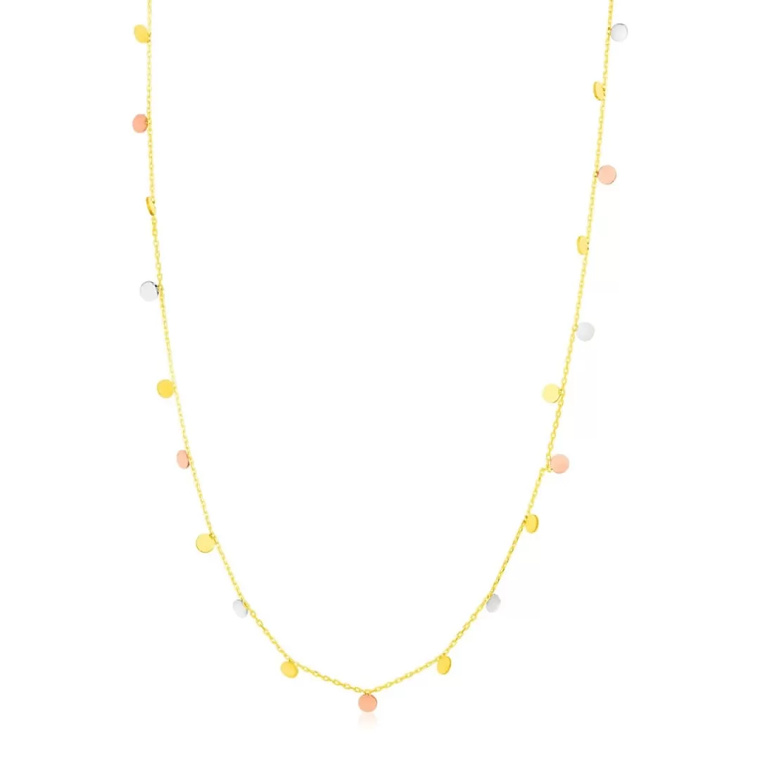 14K Tri Color Necklace with Dangling Circles