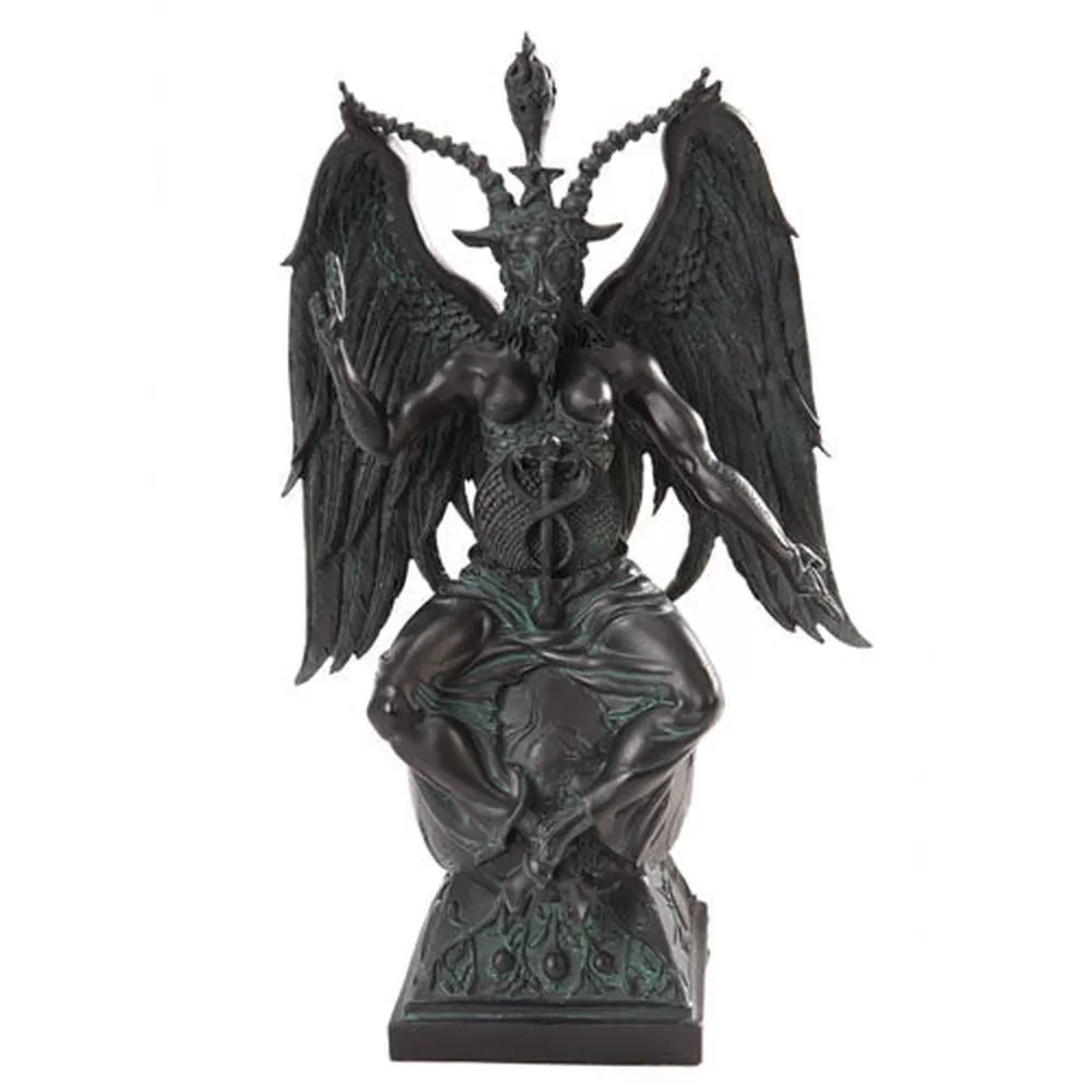 15" Baphomet On Pedestal in Faux Stone Statue