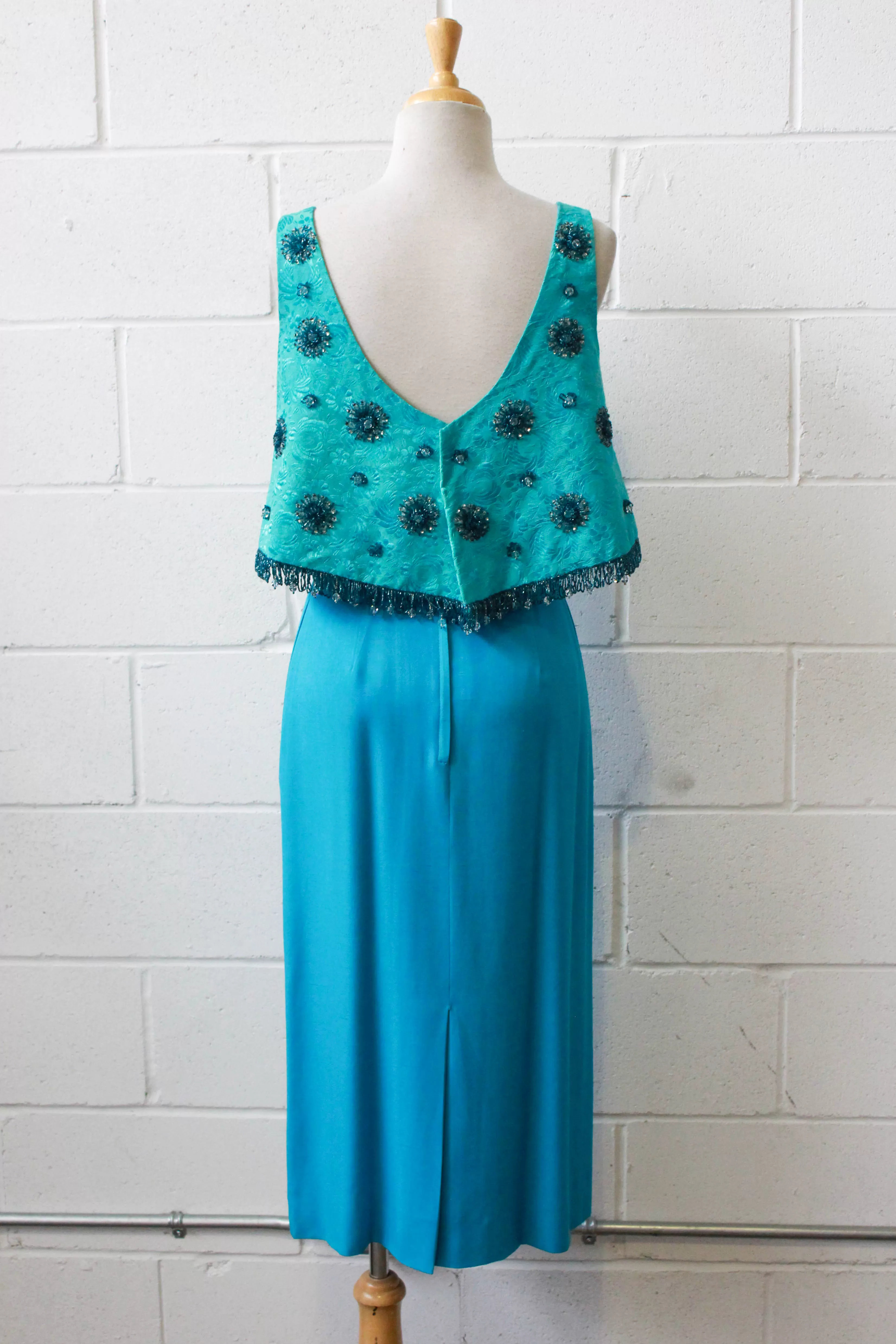 80s Turquoise Blue Midi Skirt, Waist 26"