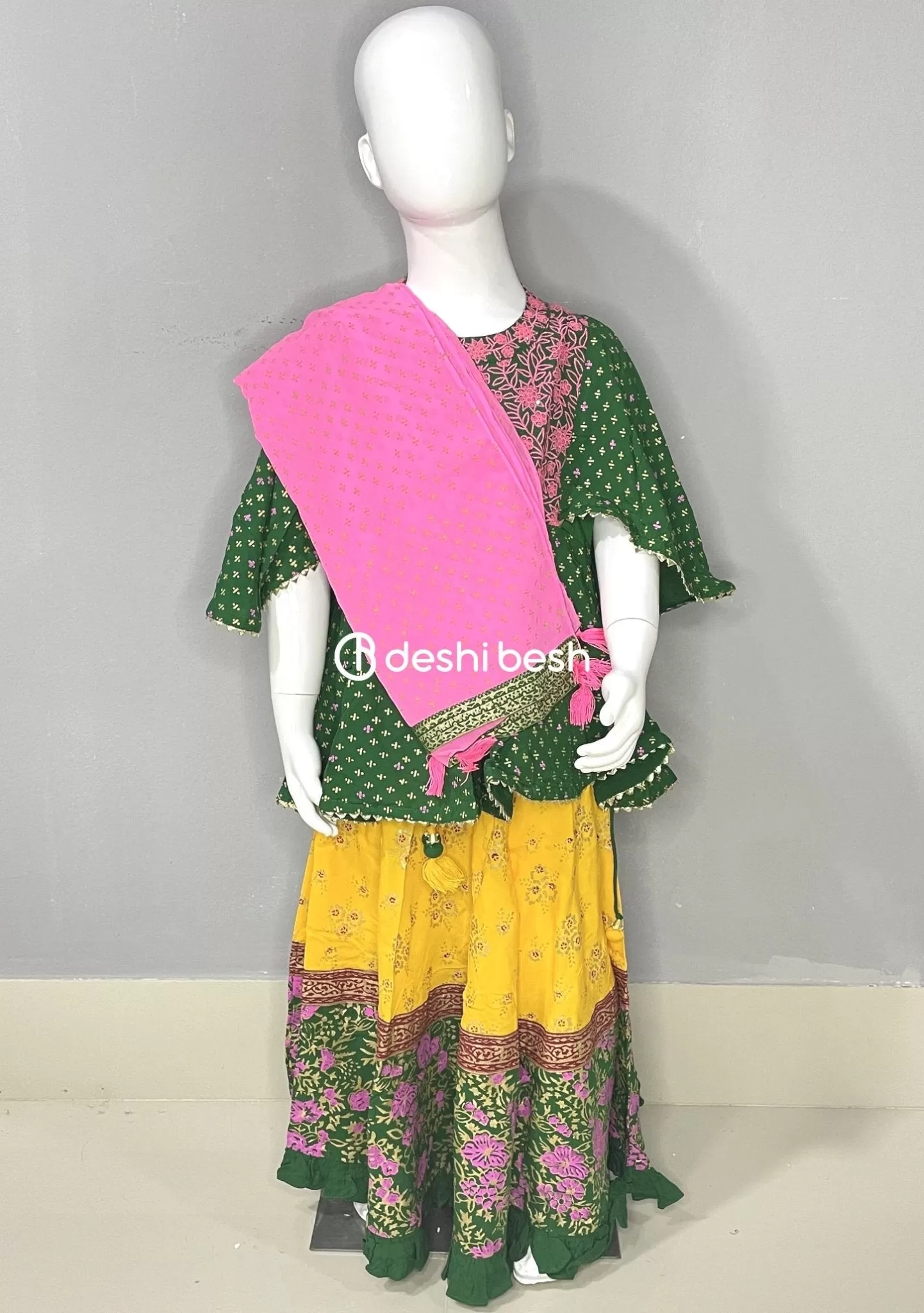 Aarong Printed Embroidered Linen Ghagra Choli