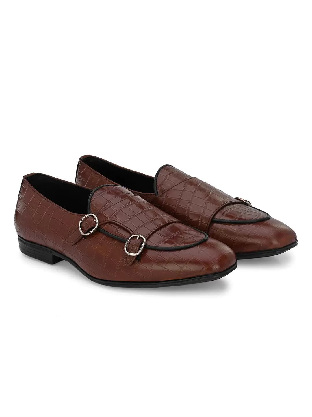 Alberto Torresi Genuine Leather Shoe Brown Croco Monk Strap