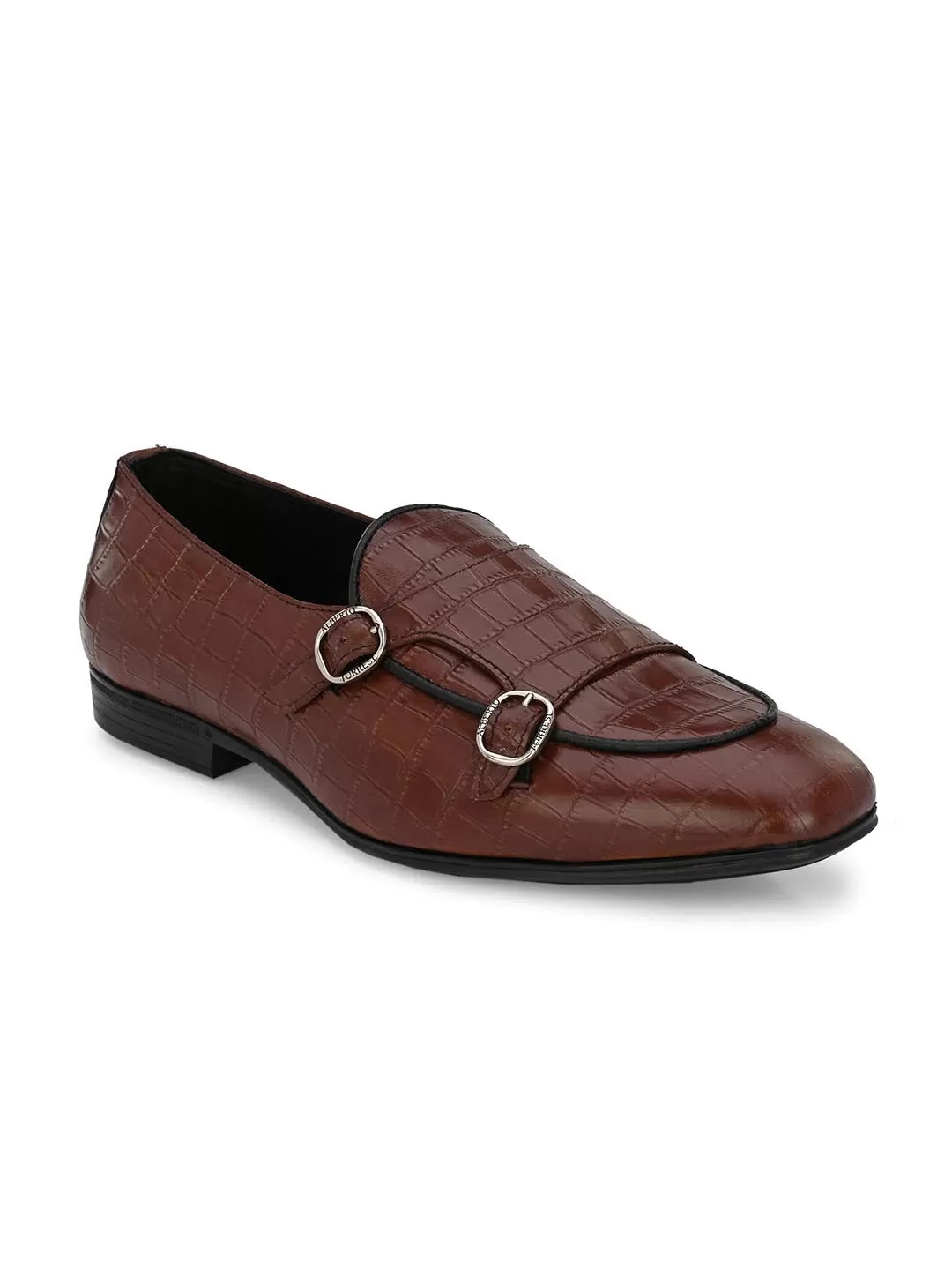 Alberto Torresi Genuine Leather Shoe Brown Croco Monk Strap