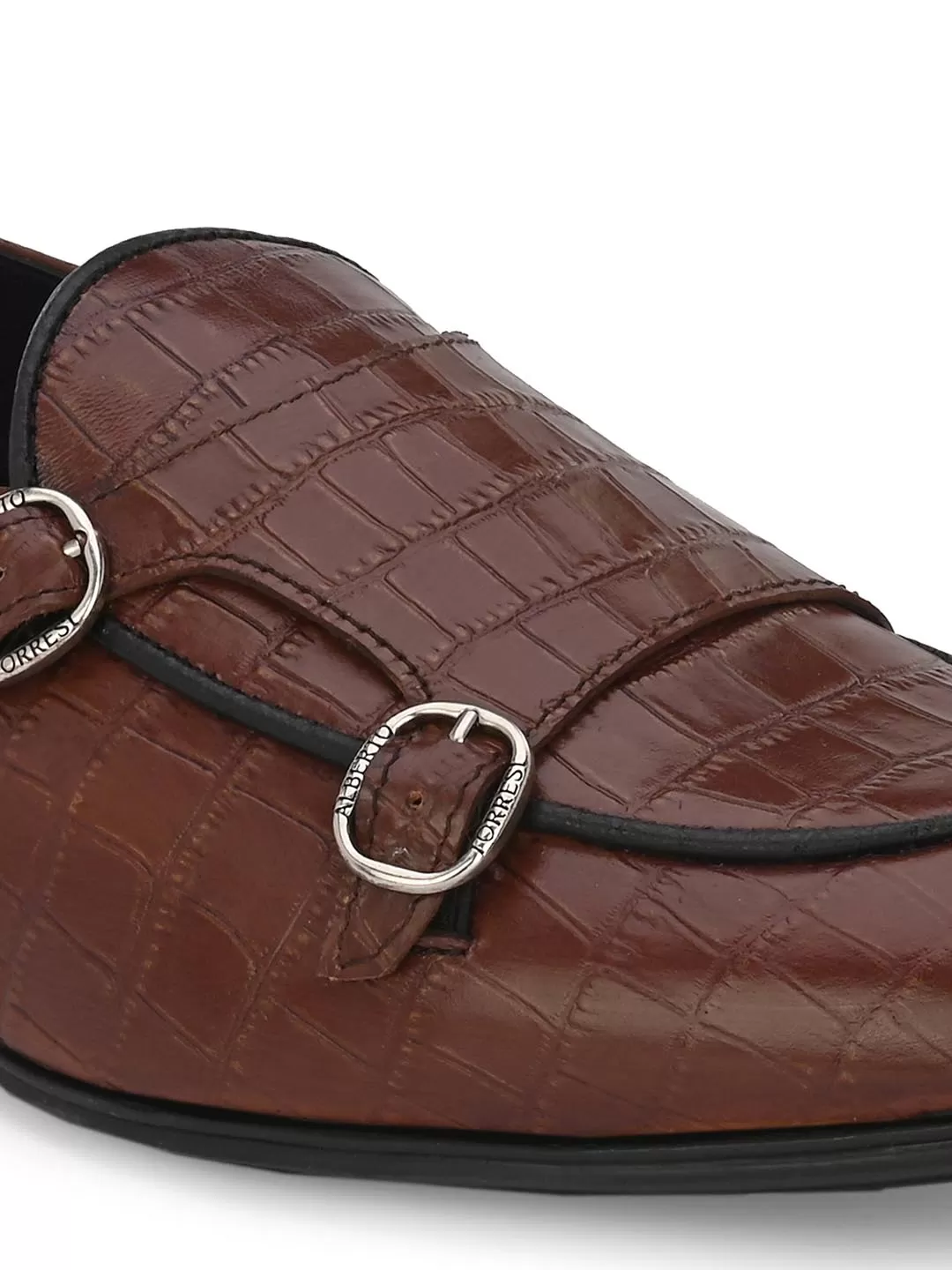 Alberto Torresi Genuine Leather Shoe Brown Croco Monk Strap