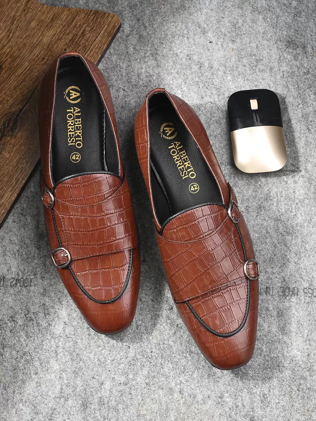 Alberto Torresi Genuine Leather Shoe Brown Croco Monk Strap