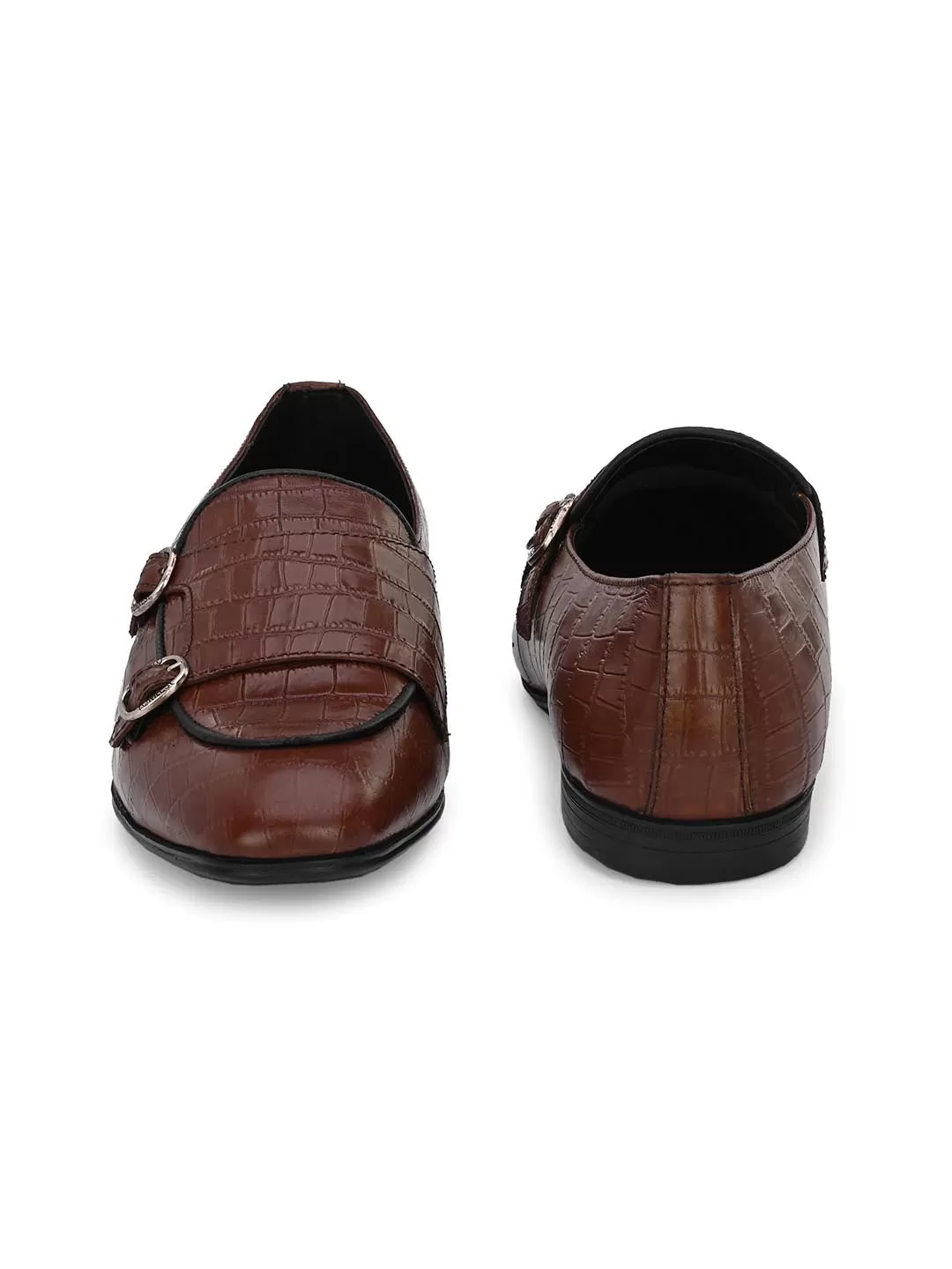 Alberto Torresi Genuine Leather Shoe Brown Croco Monk Strap