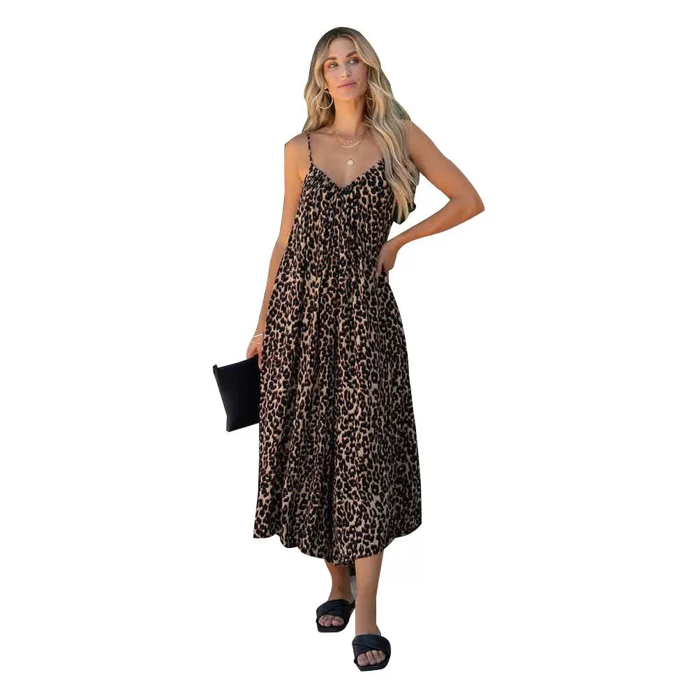 Animal print Midi Dress with Spaghetti Straps