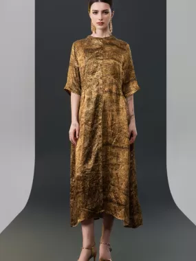 Antique Gold Button-Front Midi Dress