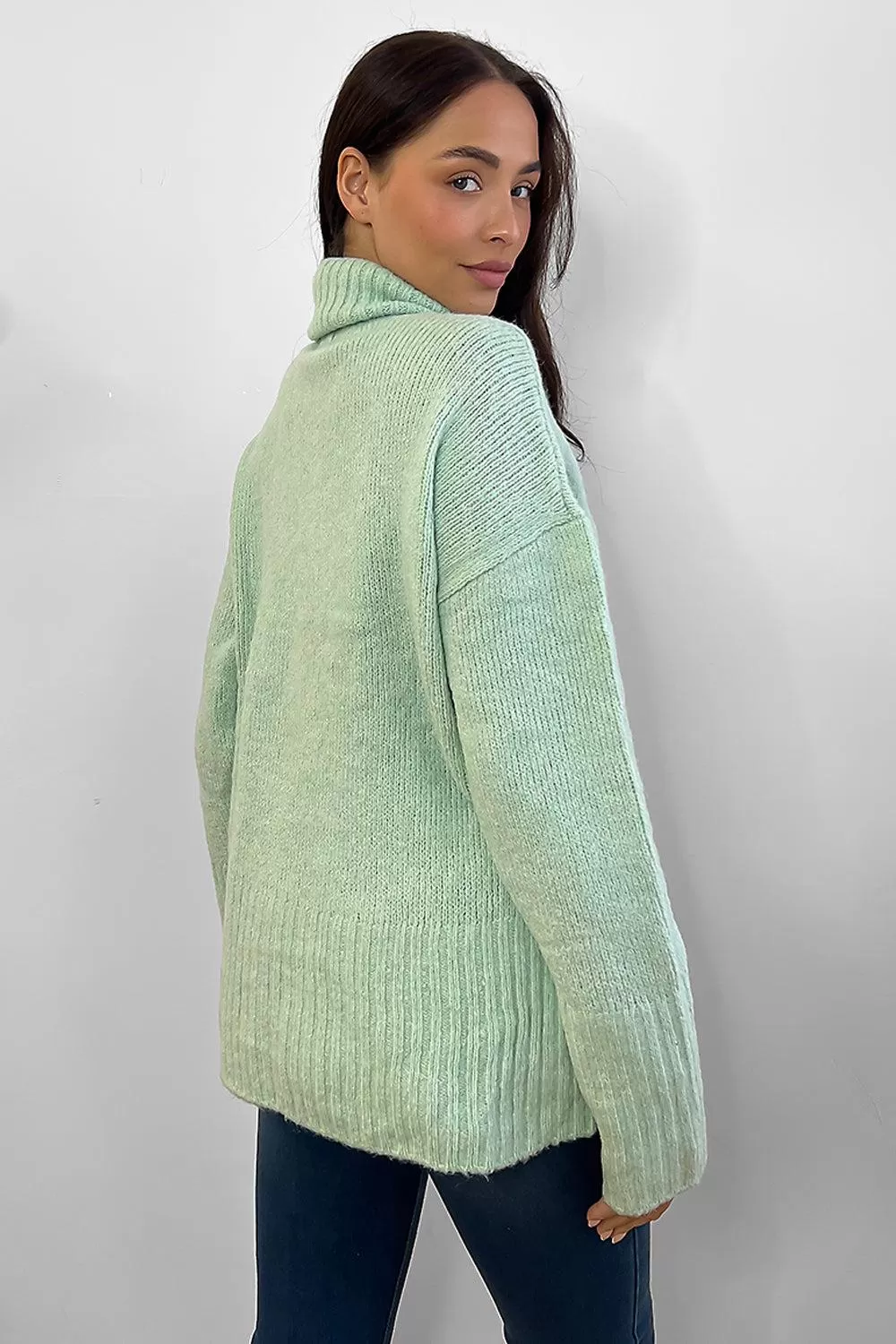 Aqua Front Seam High Neck Pullover