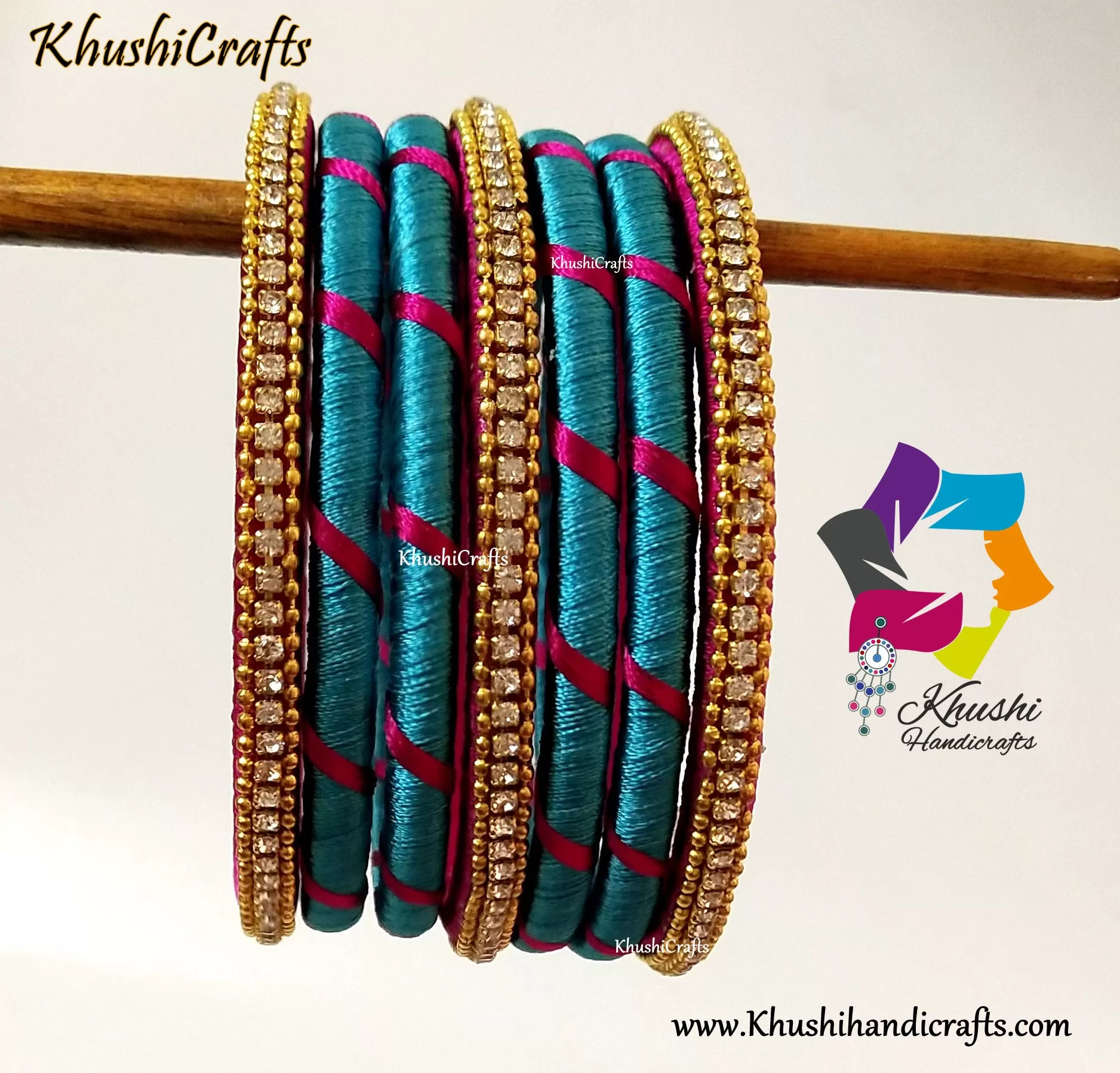 Aqua Pink shaded Designer Silk Bangles Pattern 2