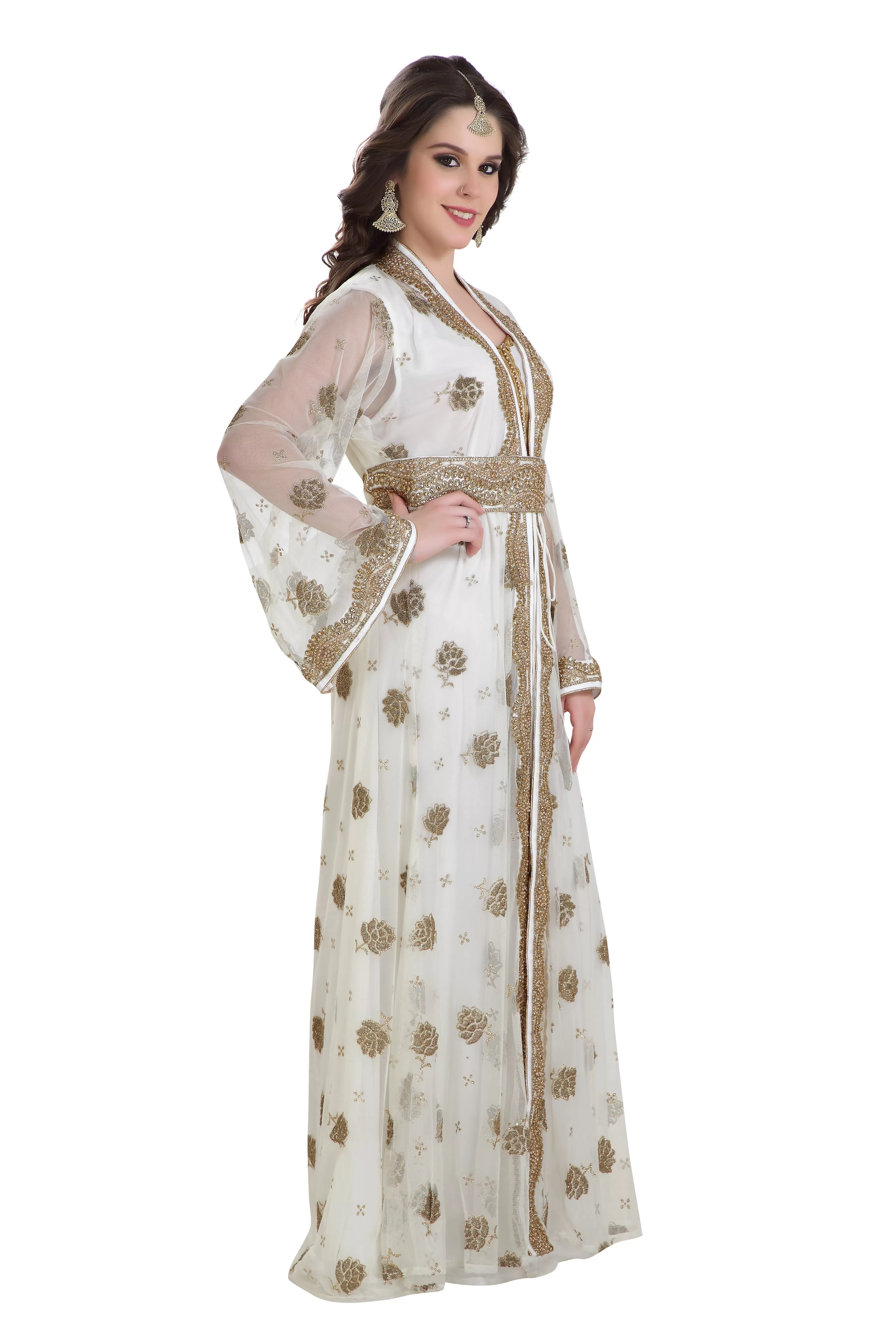 Arabian Kaftan Golden Embroidered Dress