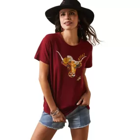 Ariat Real Daisy Steer Tee Shirt - POMEGRANATE