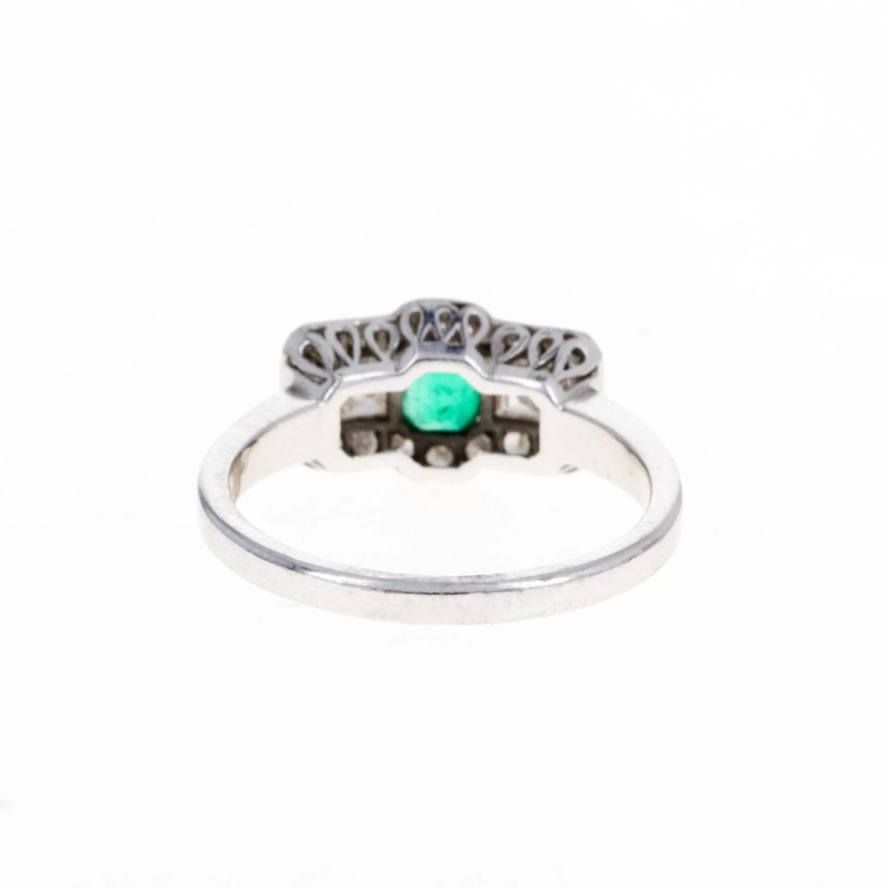 Art Deco 0.25 Carat Natural Emerald Asscher Diamond Ring in 14K White Gold