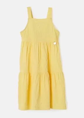 Baby Girl Solid Yellow Crinkle Woven Dress