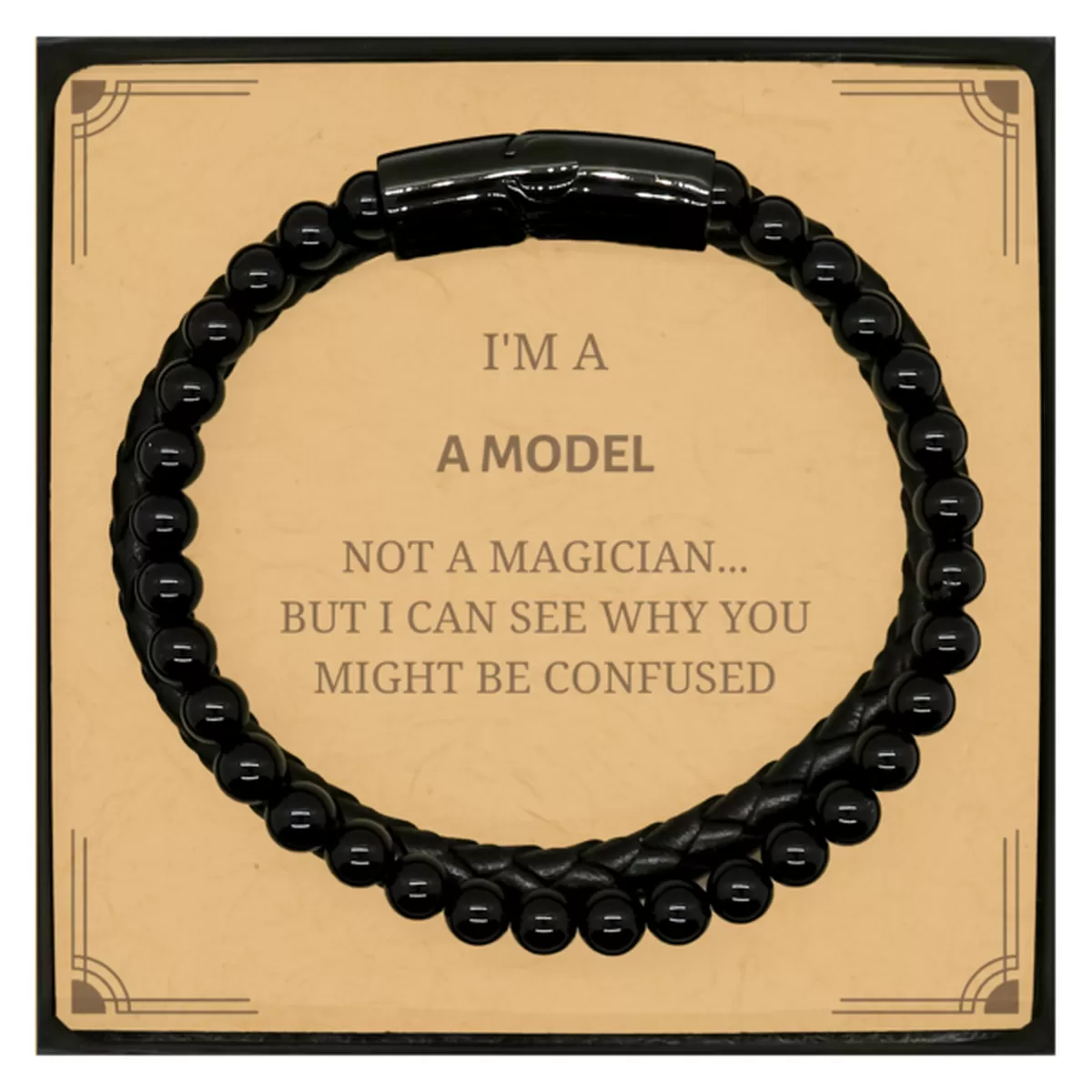 Badass Model Gifts, I'm Model not a magician, Sarcastic Stone Leather Bracelets for Model Birthday Christmas for  Men, Women, Friends, Coworkers