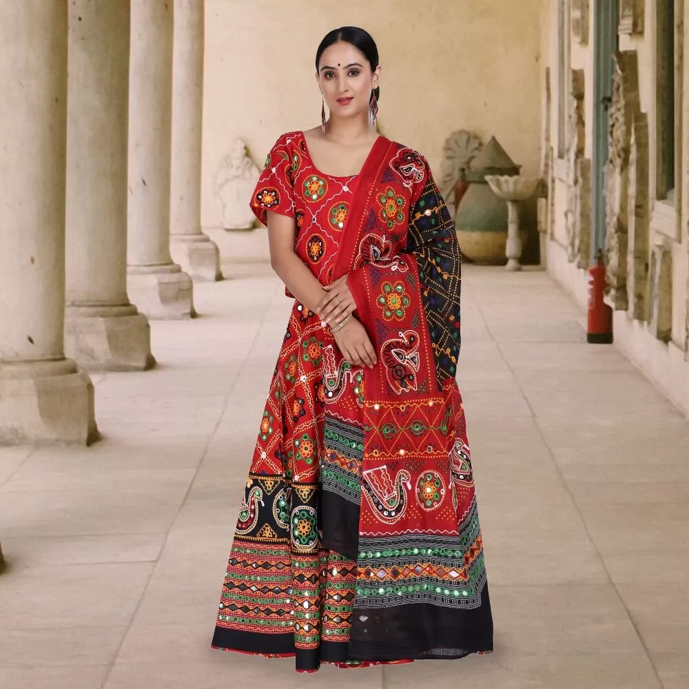 Bandhani Print Chania Choli in Red