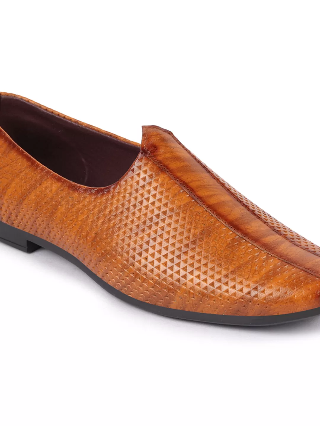 Basics Men Tan Textured Design Ethnic Juttis and Mojaris