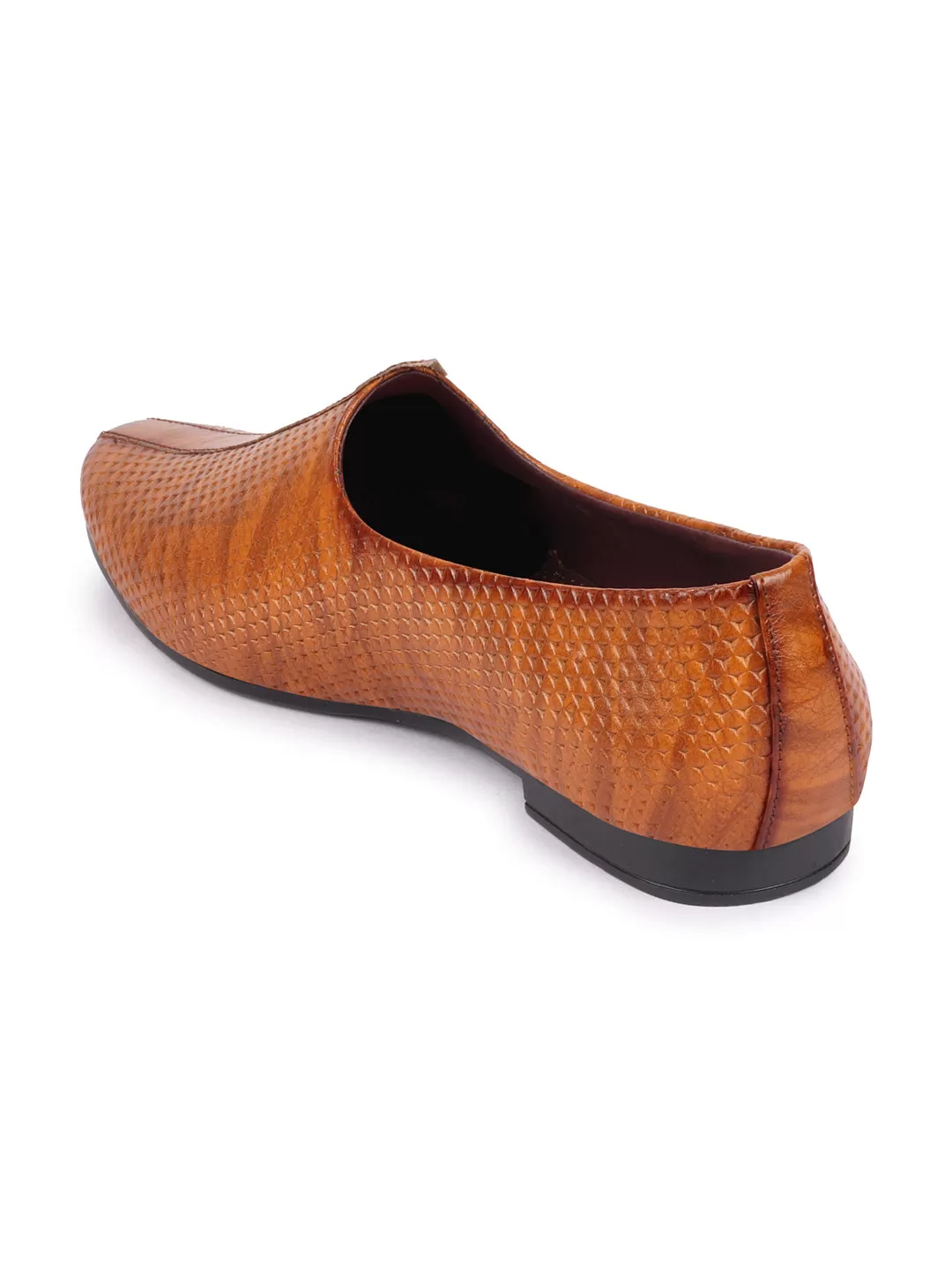 Basics Men Tan Textured Design Ethnic Juttis and Mojaris