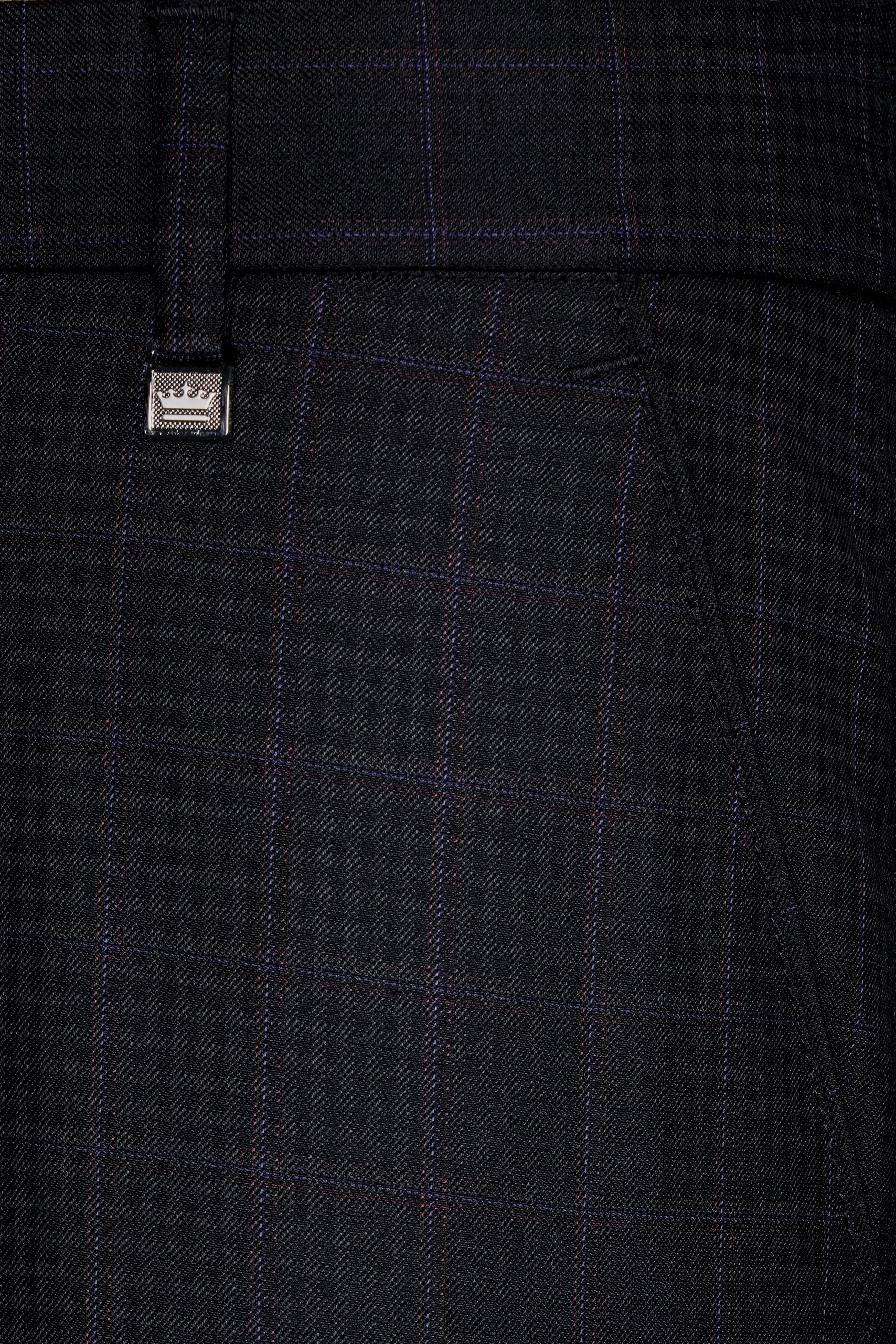 Bastille Black and Murasaki Purple Windowpane Wool Rich Pant