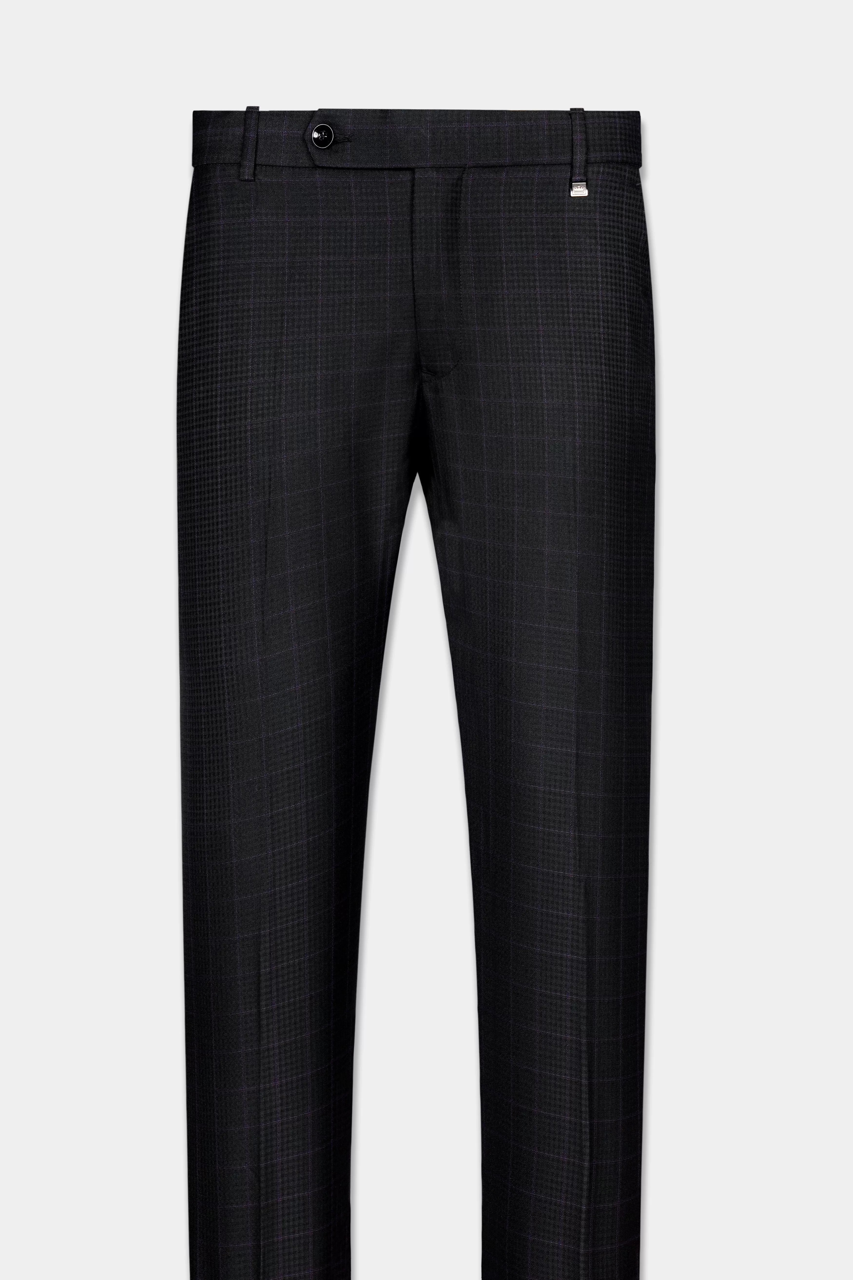 Bastille Black and Murasaki Purple Windowpane Wool Rich Pant