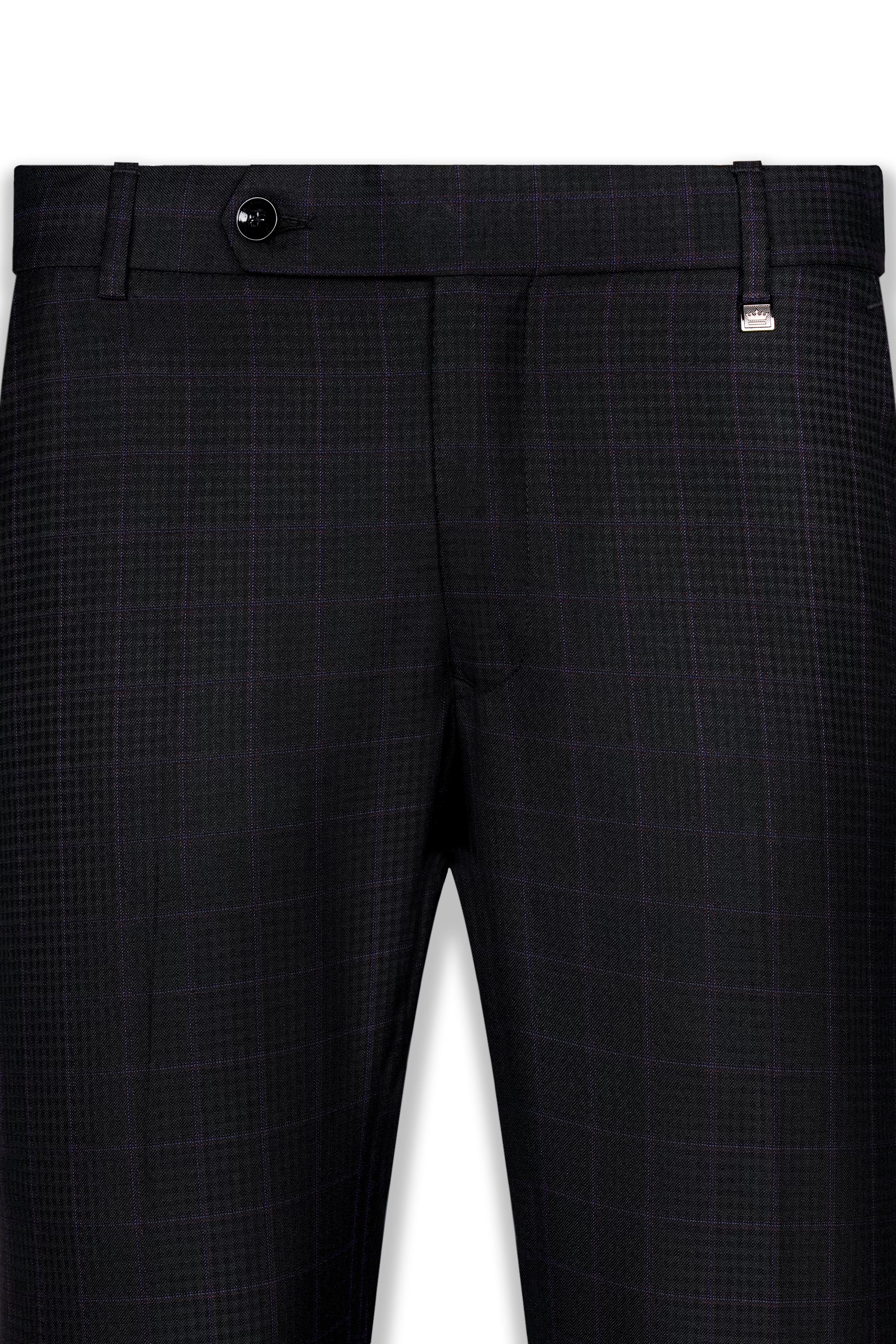 Bastille Black and Murasaki Purple Windowpane Wool Rich Pant