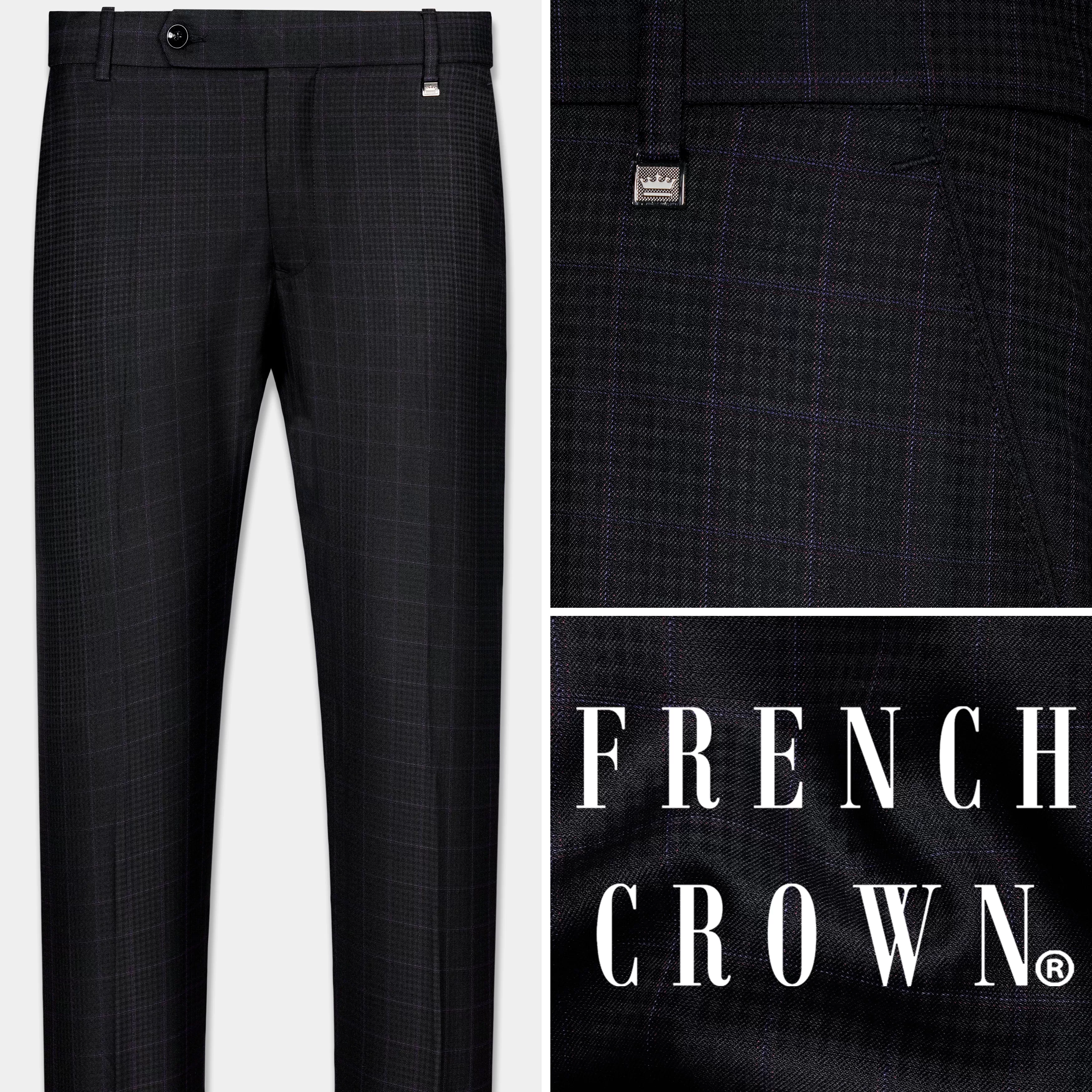 Bastille Black and Murasaki Purple Windowpane Wool Rich Pant