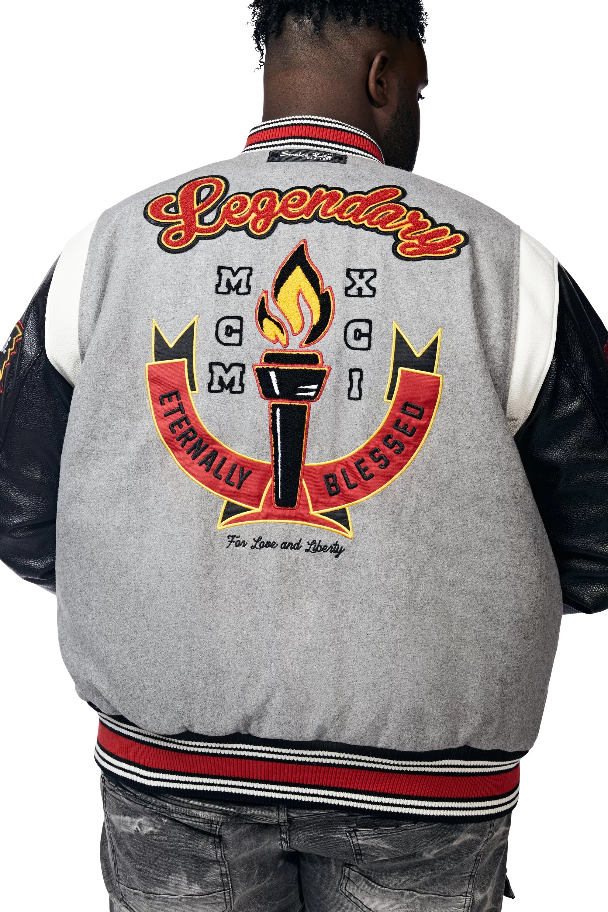 Big And Tall Torch Varsity Jacket - Light Heather Grey