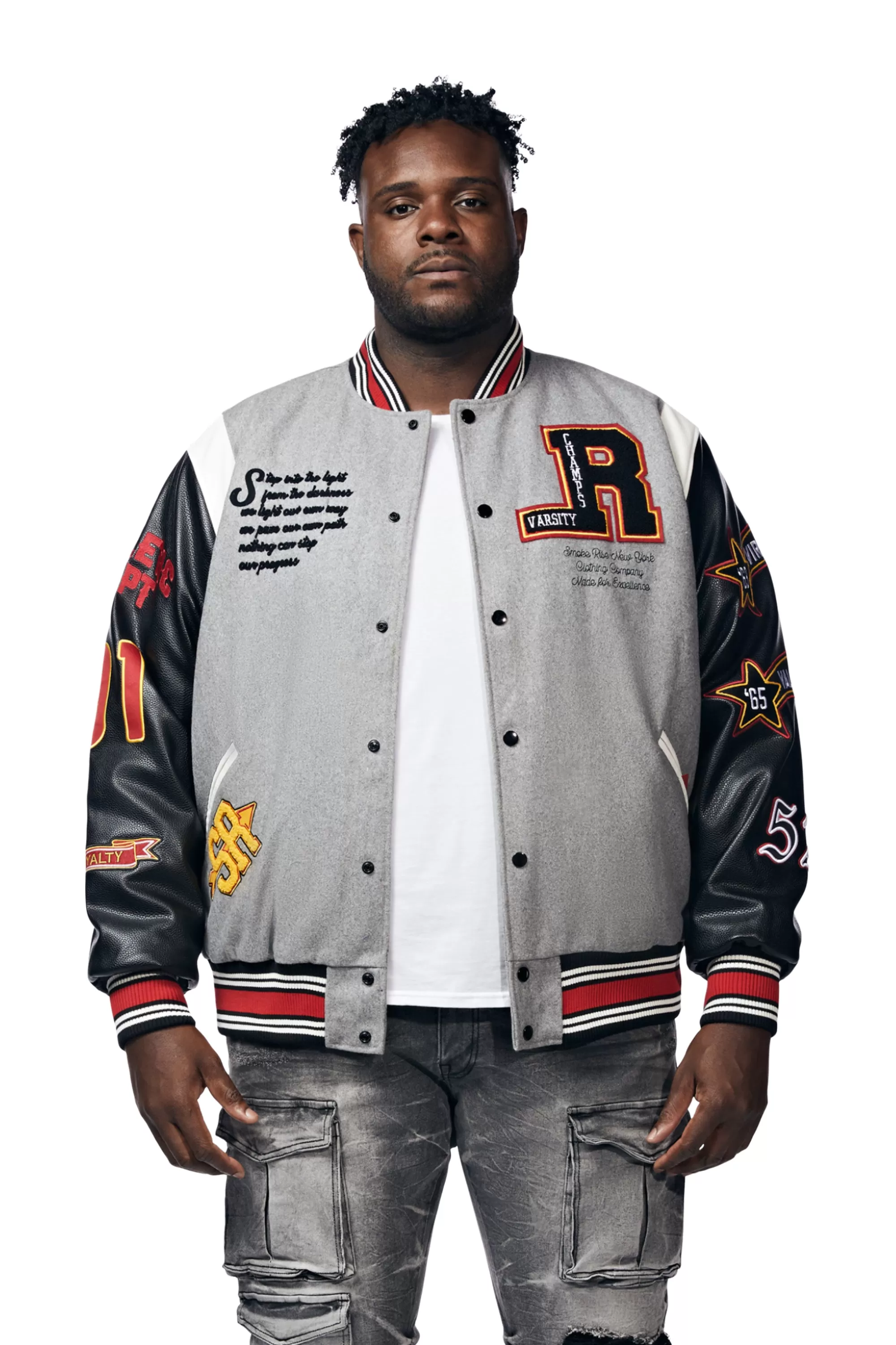 Big And Tall Torch Varsity Jacket - Light Heather Grey