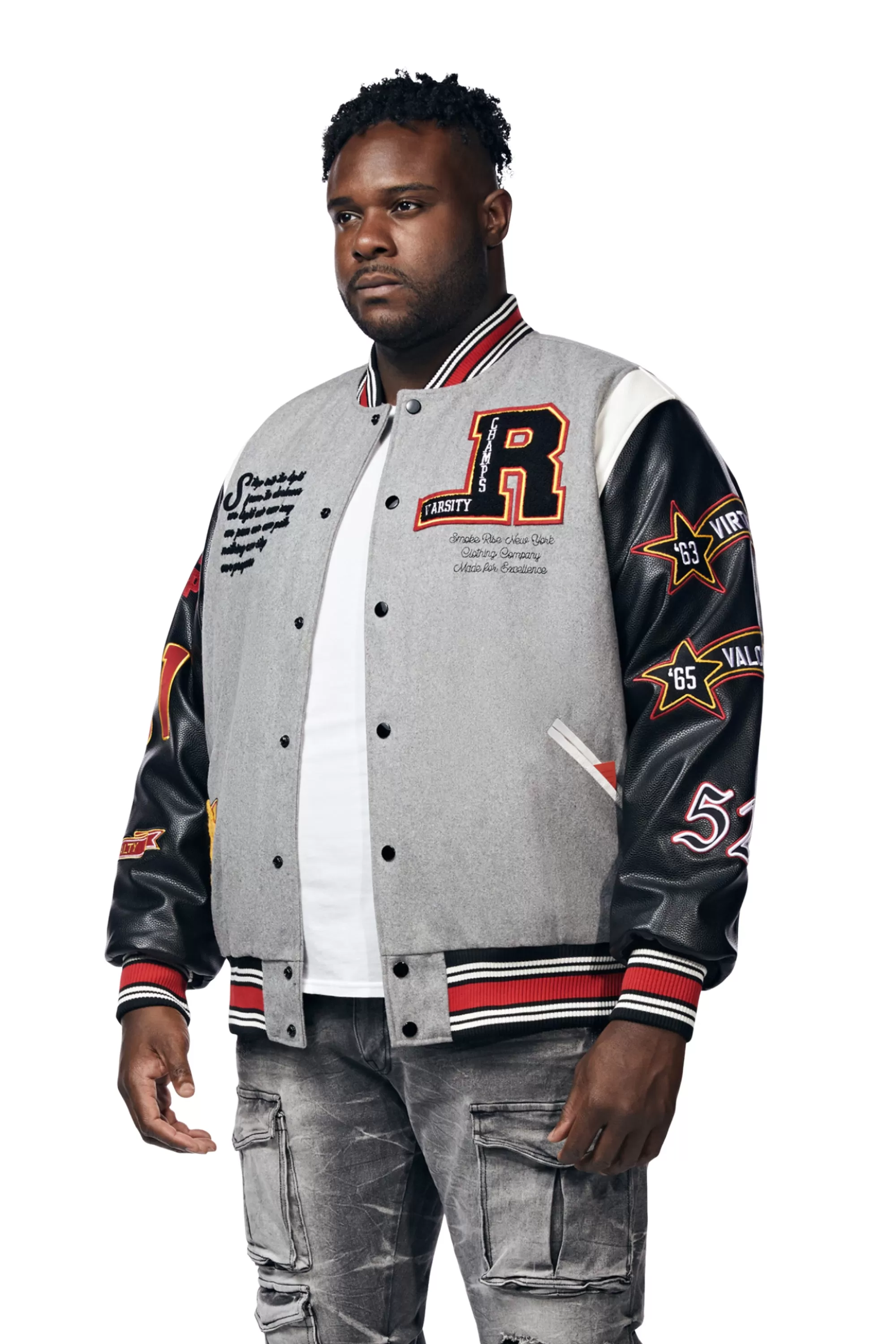 Big And Tall Torch Varsity Jacket - Light Heather Grey