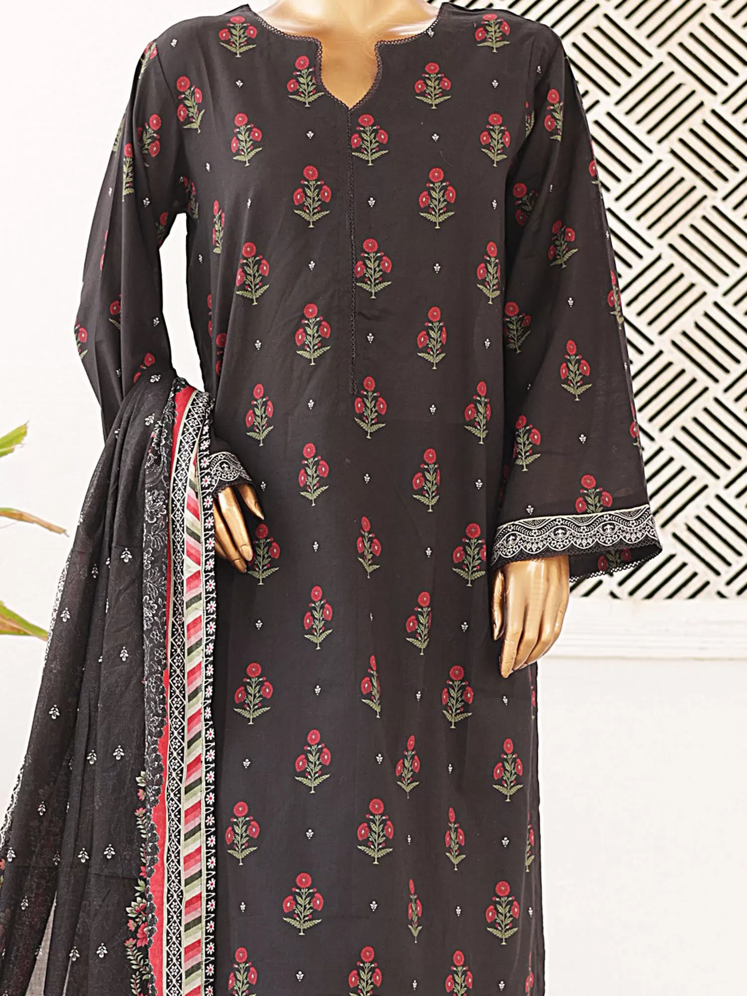 Bin Saeed Printed Lawn 3-Piece Suit - Black