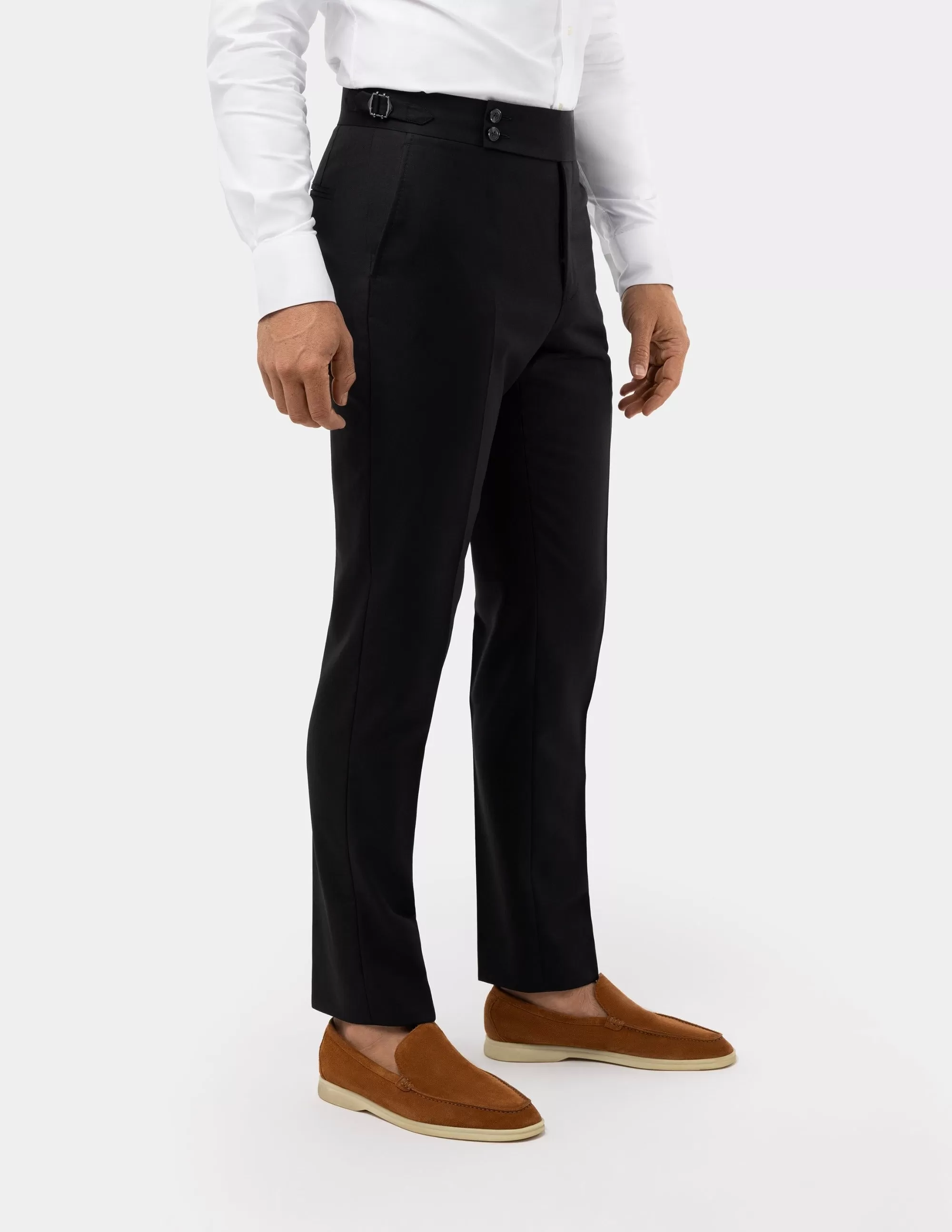 Black Wool Trousers Double Button