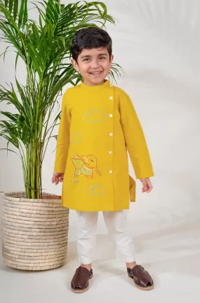 Boy Elephant Kurta Pyjama Set - Yellow