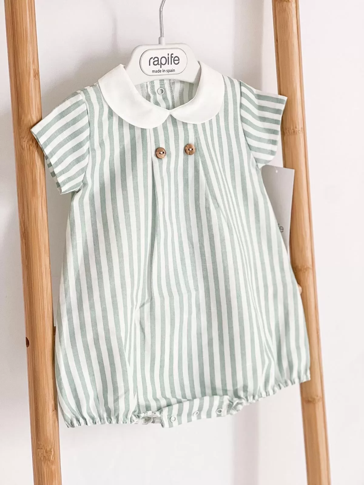 Boys Rapife Sage Stripe Peter Pan Romper