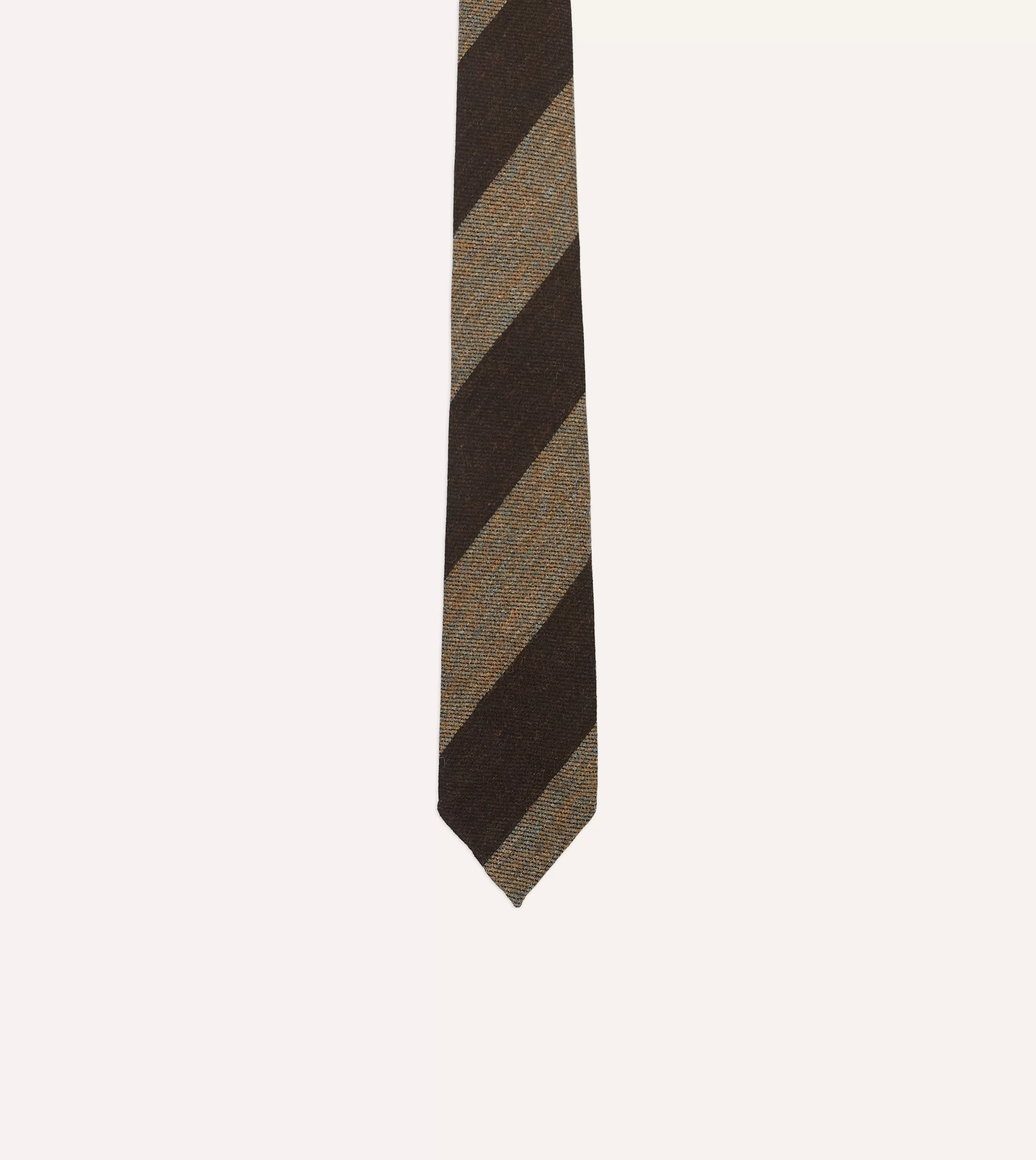 Brown and Ecru Block Stripe Hand Rolled Wool Tie