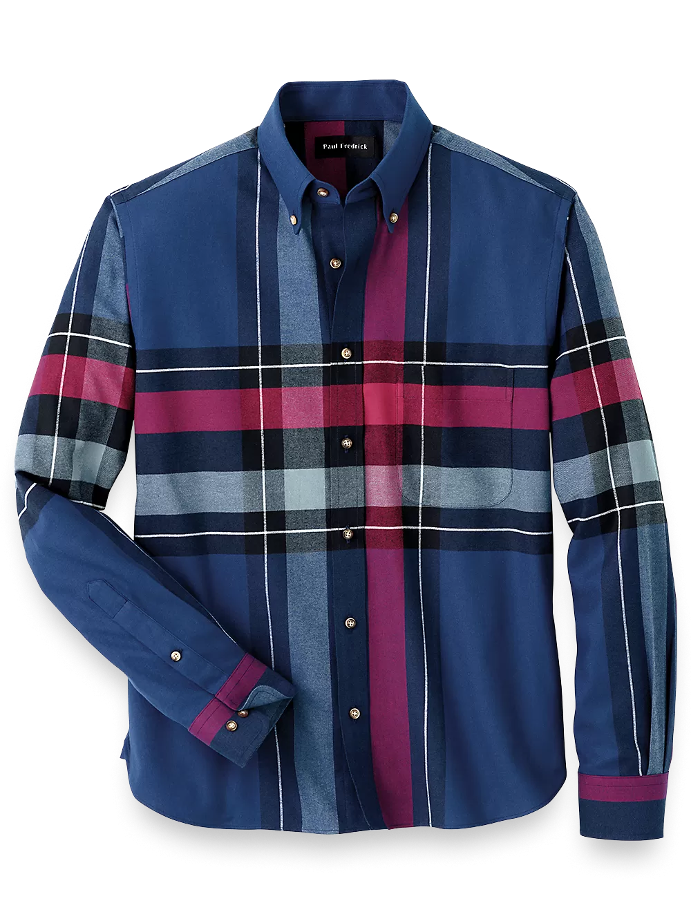 Brushed Twill Plaid Casual Shirt - Navy