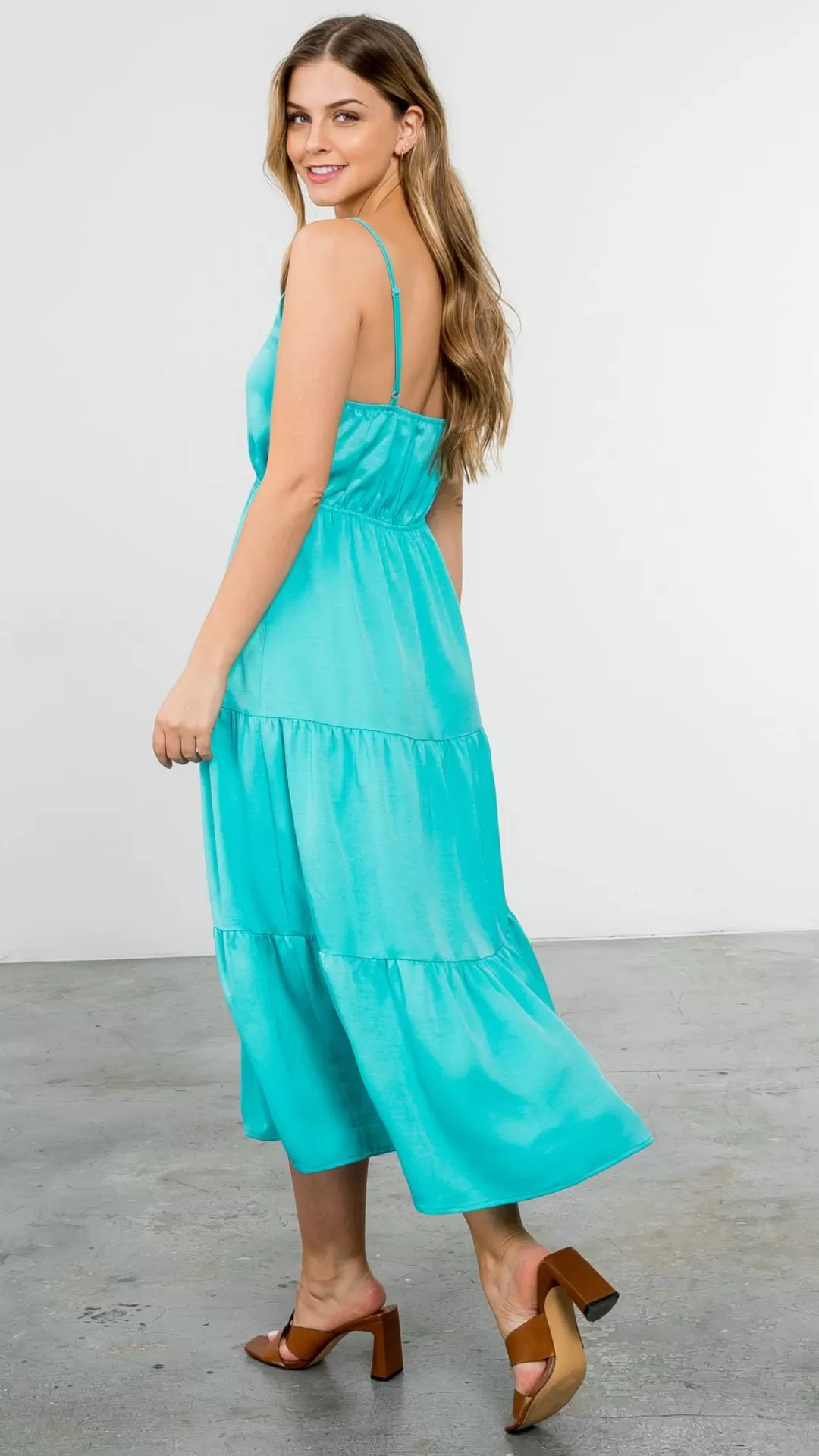 Button Up Tiered Maxi - Aqua