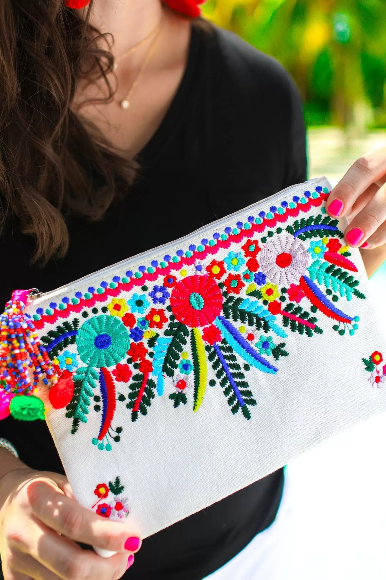 Cancun Is Calling Embroidered Clutch