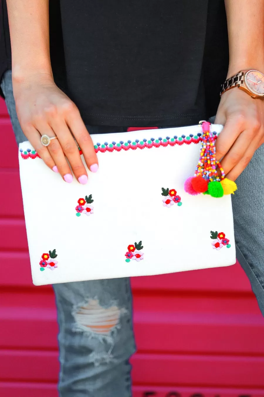 Cancun Is Calling Embroidered Clutch