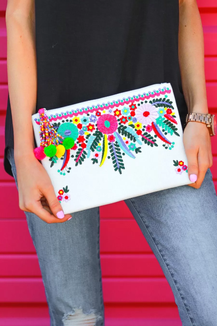 Cancun Is Calling Embroidered Clutch