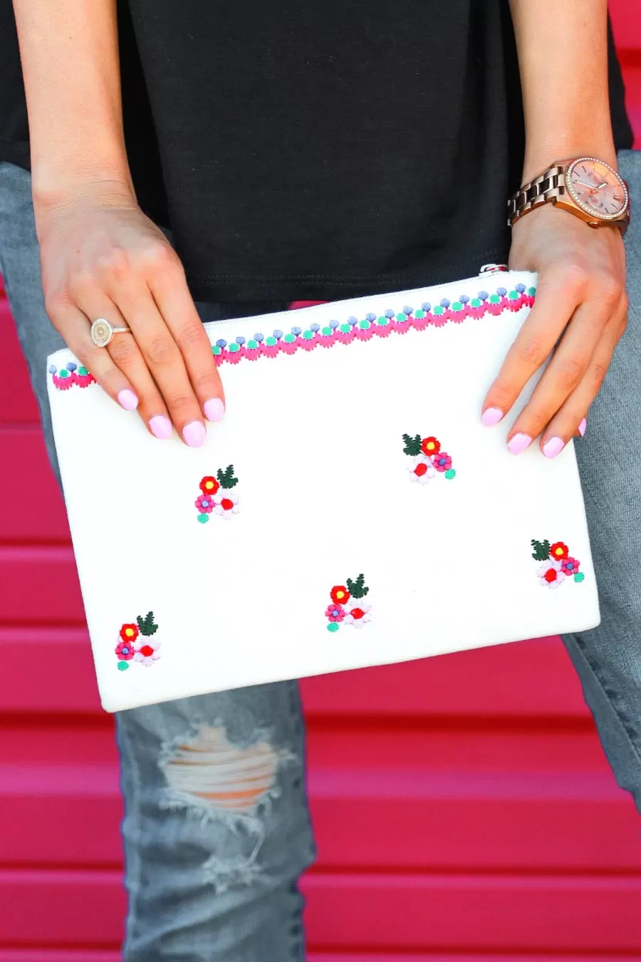 Cancun Is Calling Embroidered Clutch