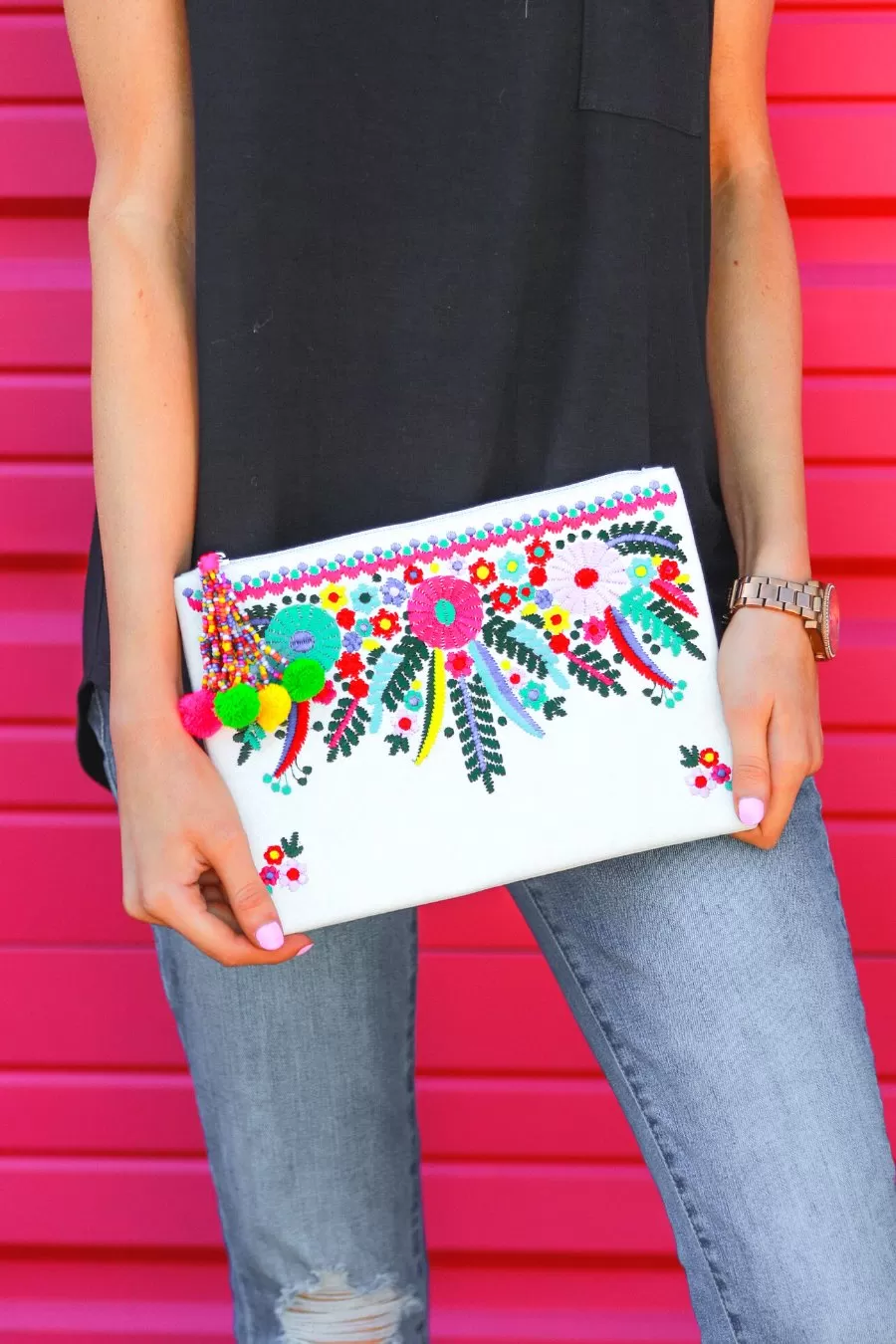 Cancun Is Calling Embroidered Clutch