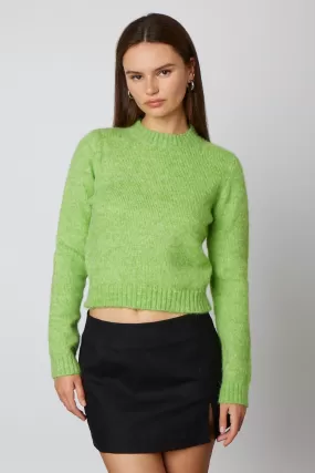 Candy Apple Green Crew Neck Fuzzy Sweater