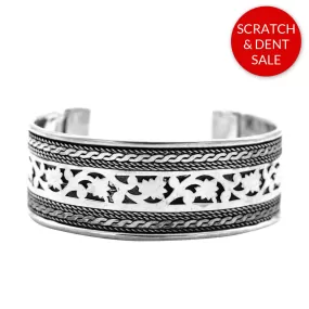 Chaya Floral Embossed Silver Oxidized Cuff