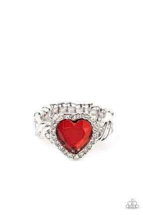 Committed to Cupid Red Rhinestone Heart Ring - Paparazzi Accessories