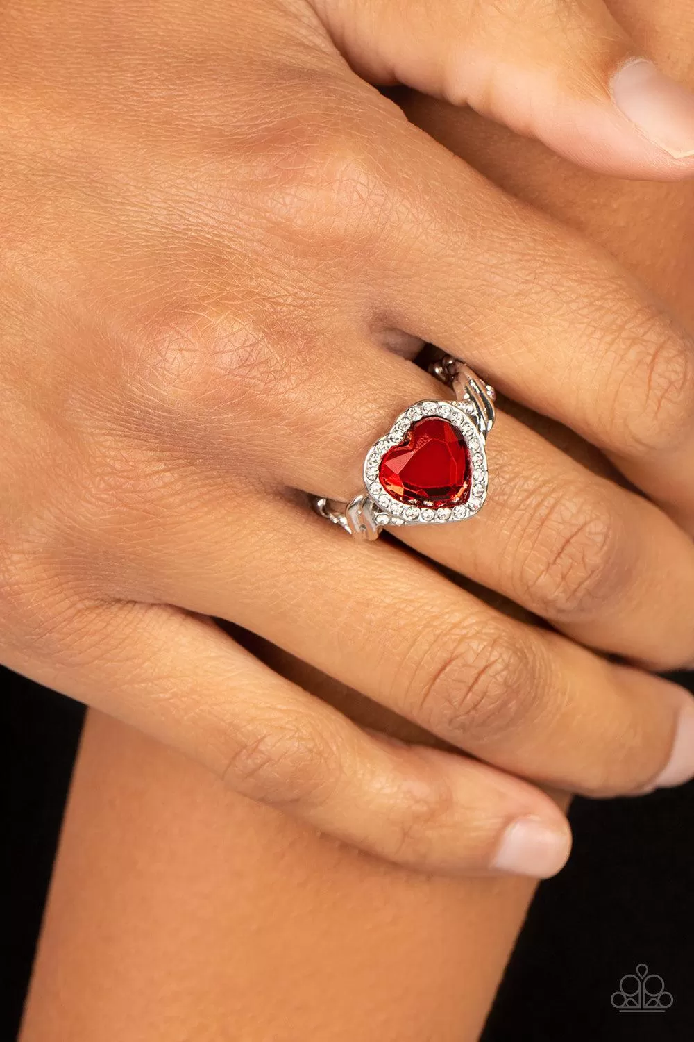 Committed to Cupid Red Rhinestone Heart Ring - Paparazzi Accessories