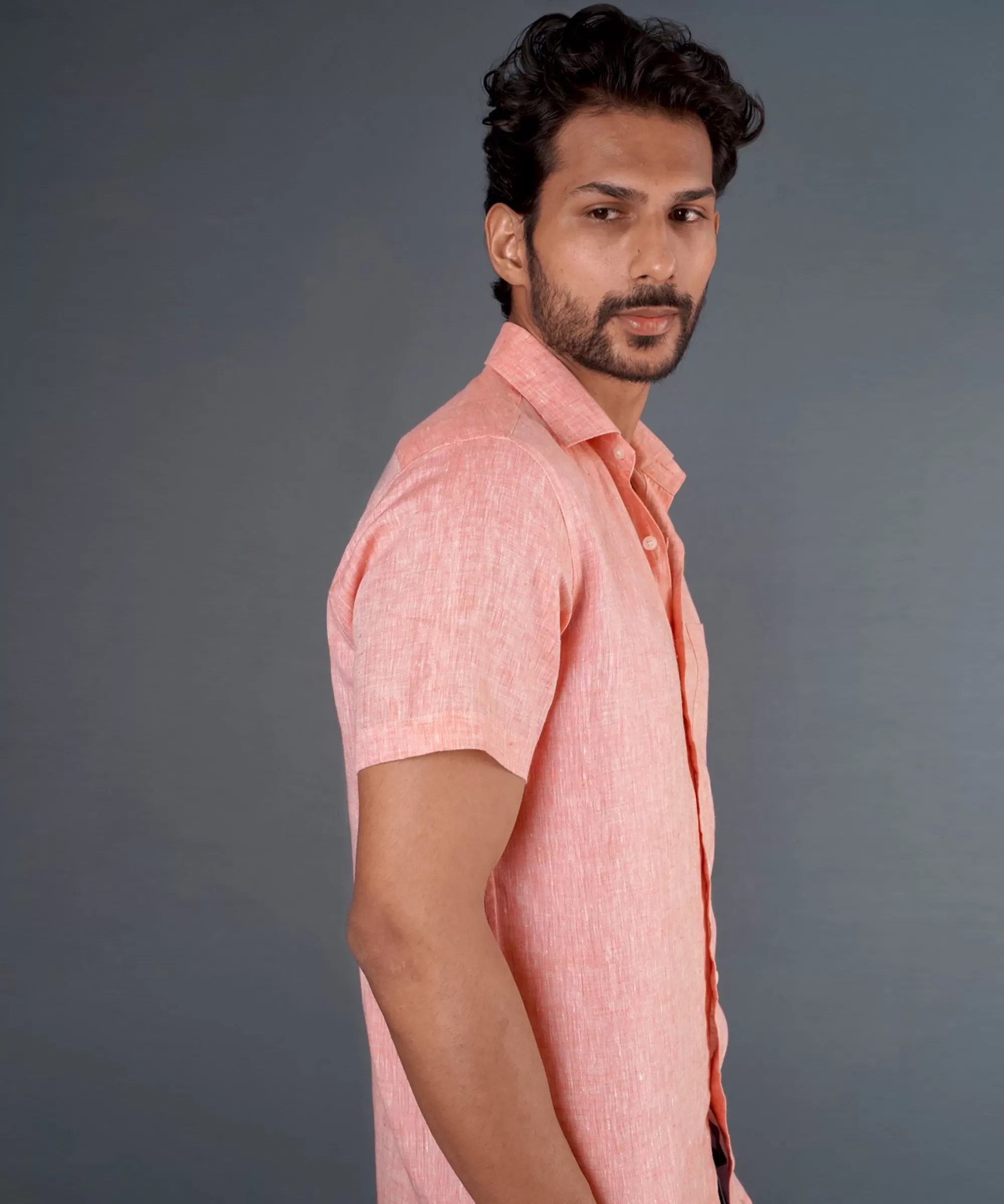 Coral Pink Linen Shirt