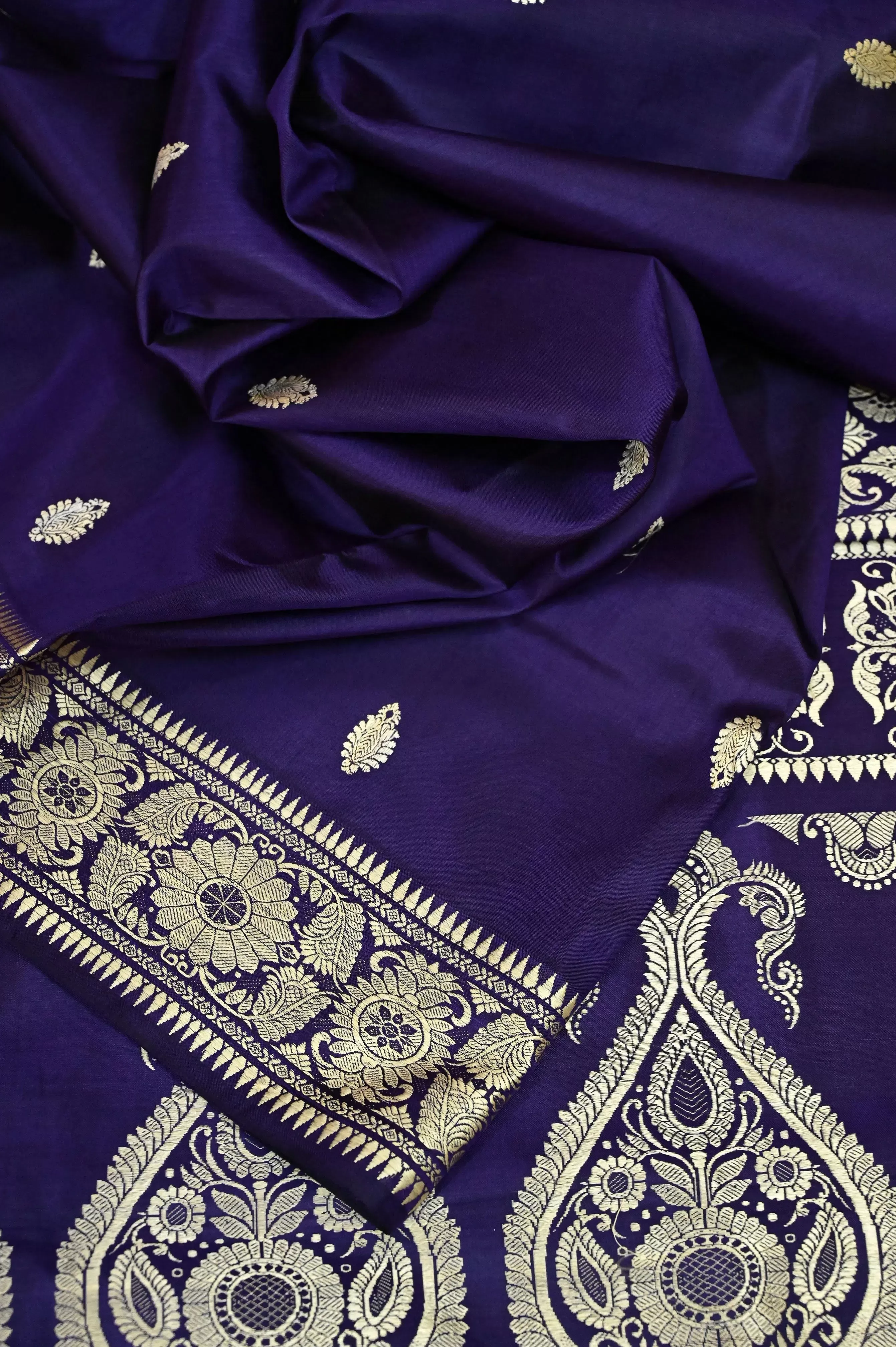 Deep Eggplant Color Pure Baluchari Silk Saree