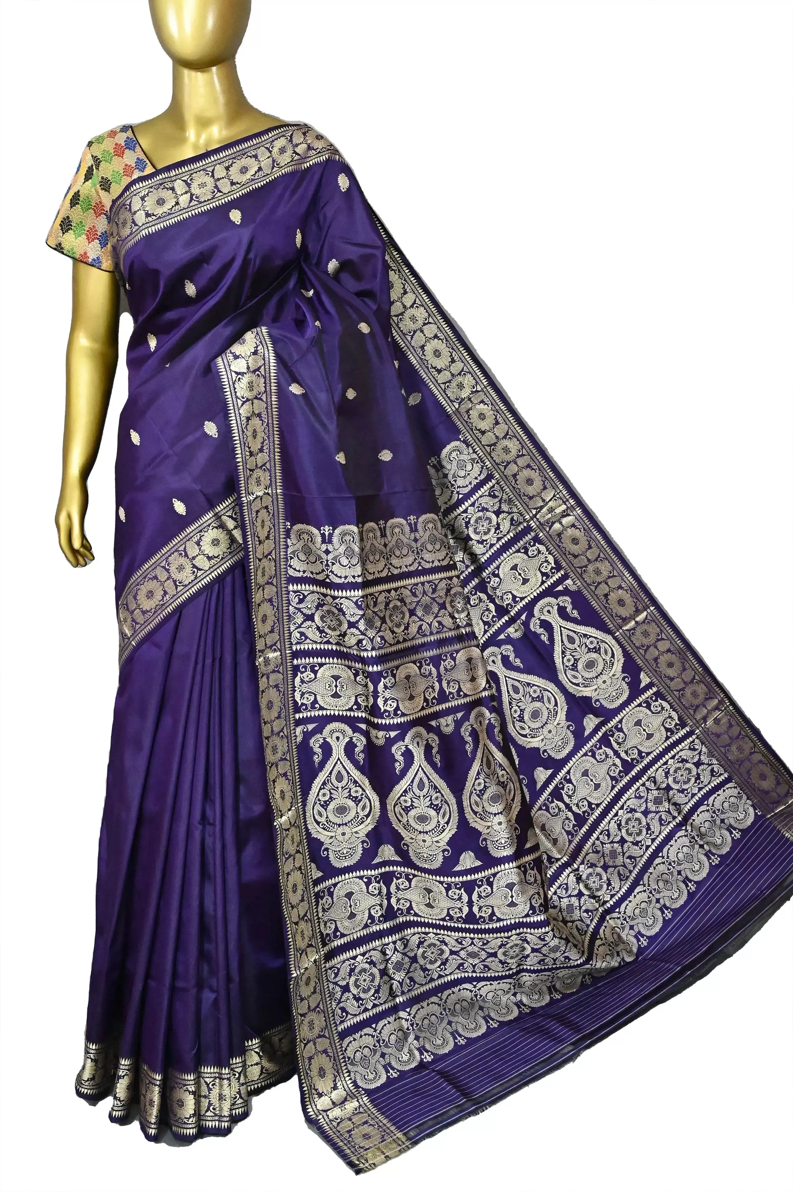 Deep Eggplant Color Pure Baluchari Silk Saree