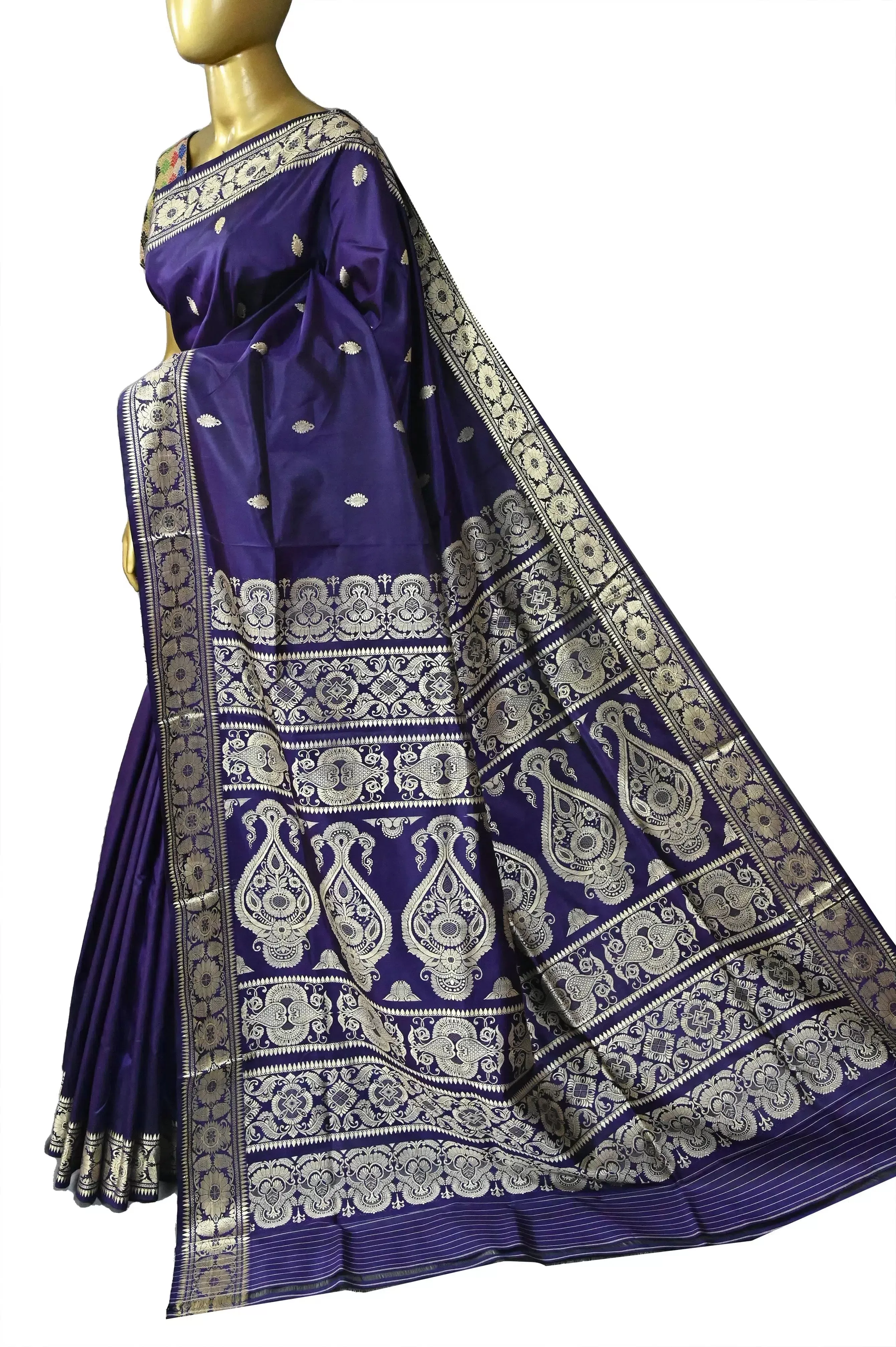 Deep Eggplant Color Pure Baluchari Silk Saree