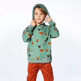 Deux Par Deux Fleece Hoodie w/Pattern _Green E20S74-330